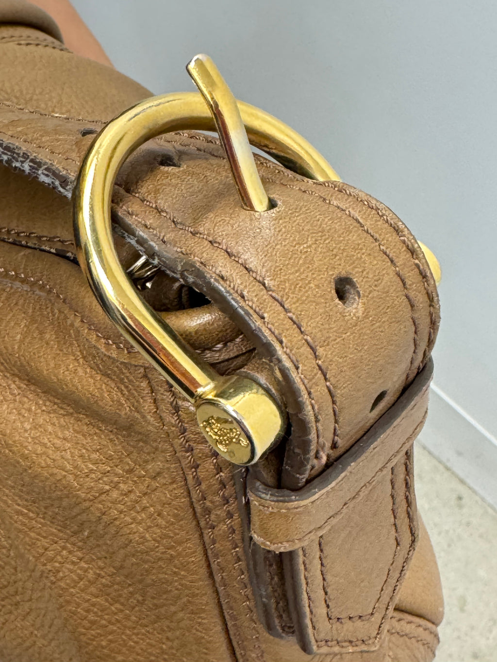 Burberry Tan Pebbled Leather Pleated Hobo Bag