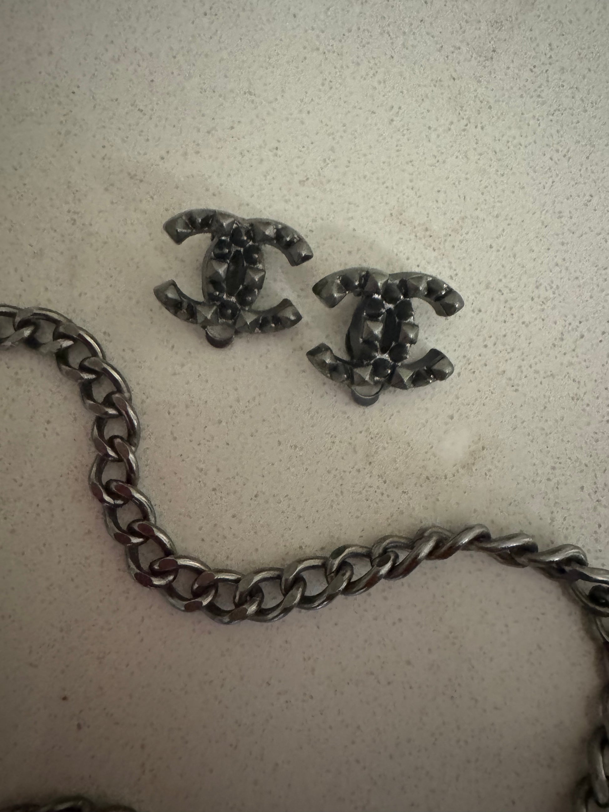 Chanel Ruthenium CC Chain Belt and Stud Earring Set