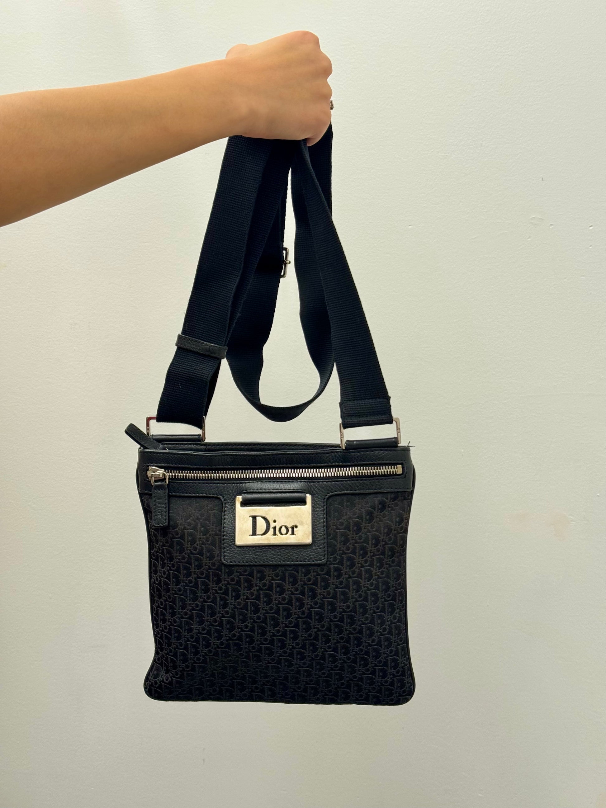 Dior Black Logo Jacquard Trotter Crossbody Bag