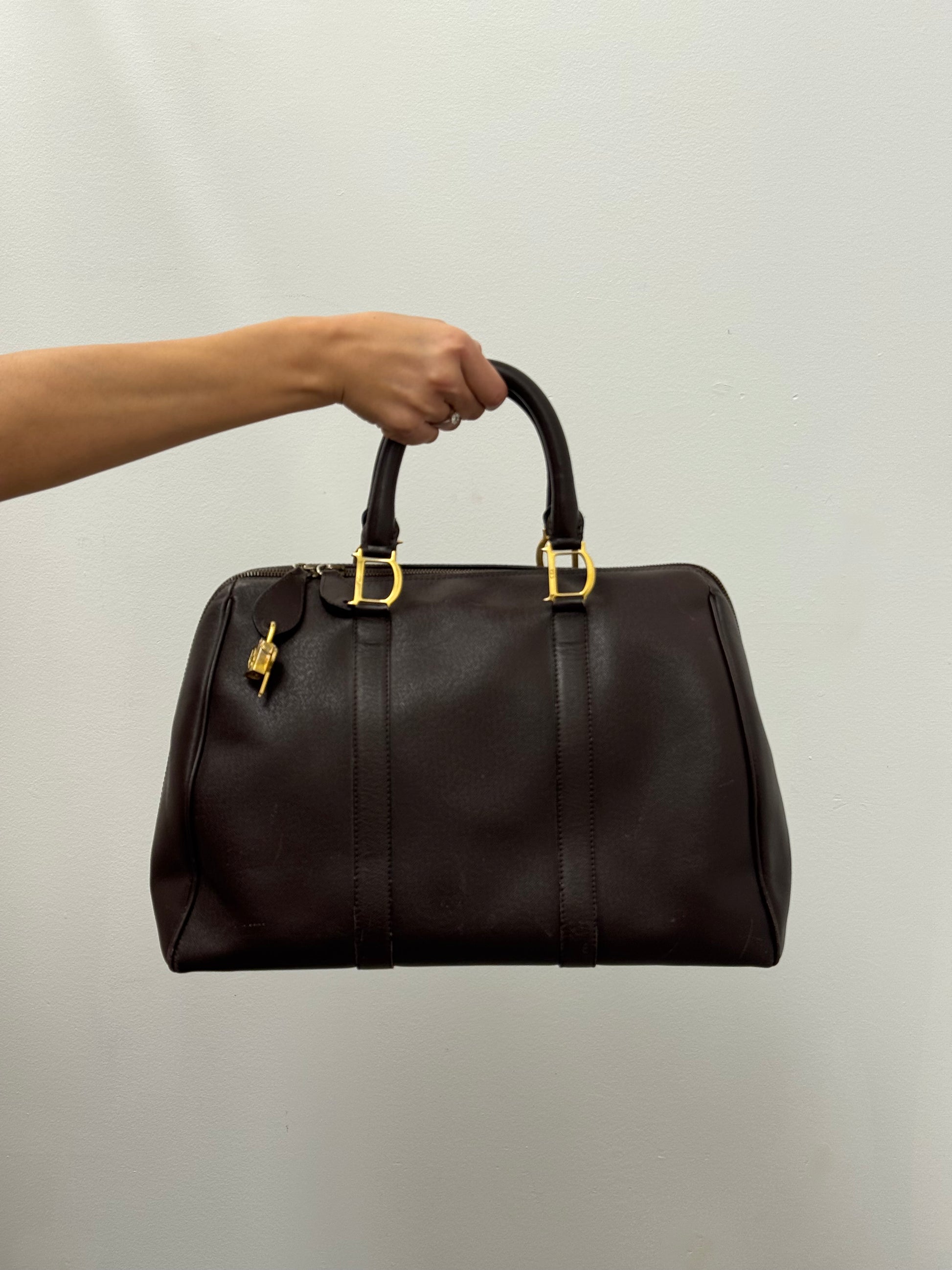 Christian Dior Brown Saffiano Leather Boston Bag