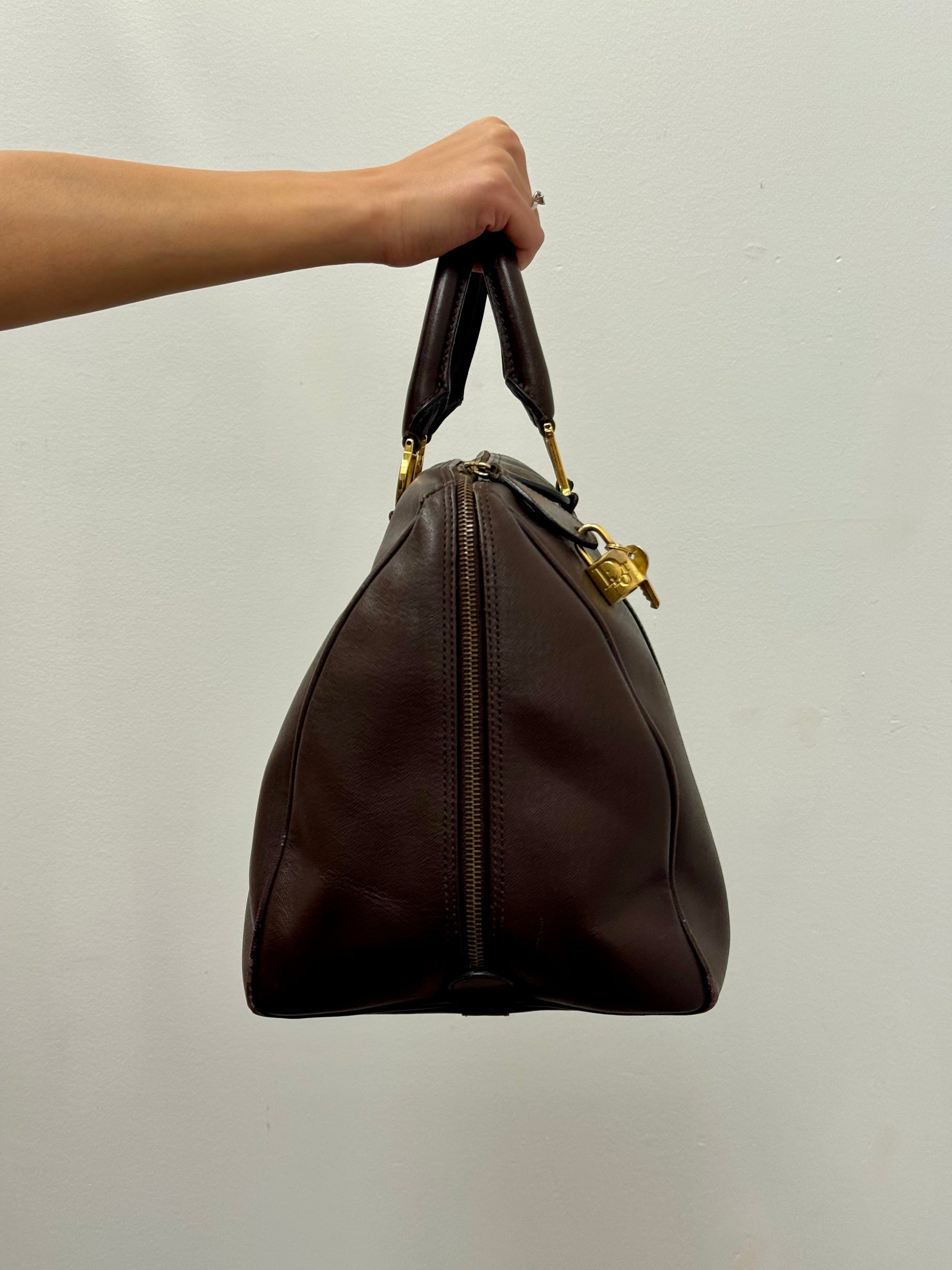 Christian Dior Brown Saffiano Leather Boston Bag