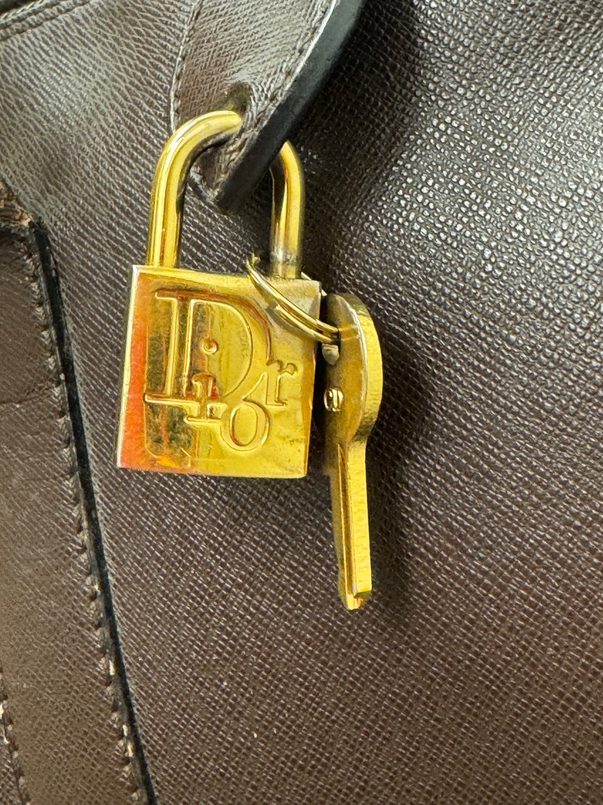 Christian Dior Brown Saffiano Leather Boston Bag