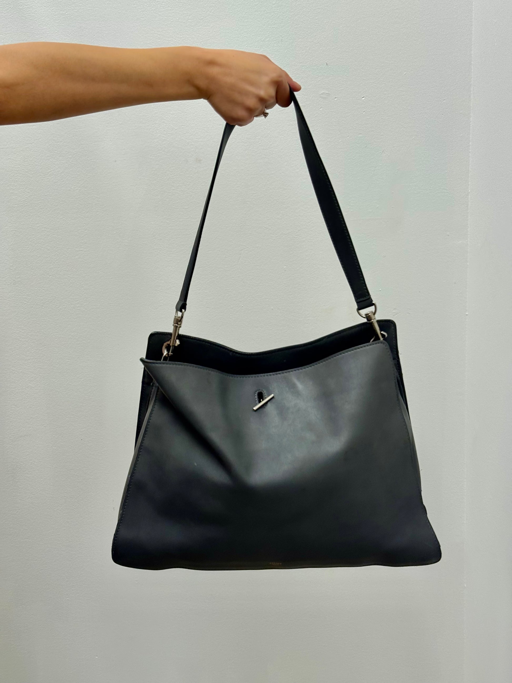 Céline Grey Toggle Leather Shoulder Bag