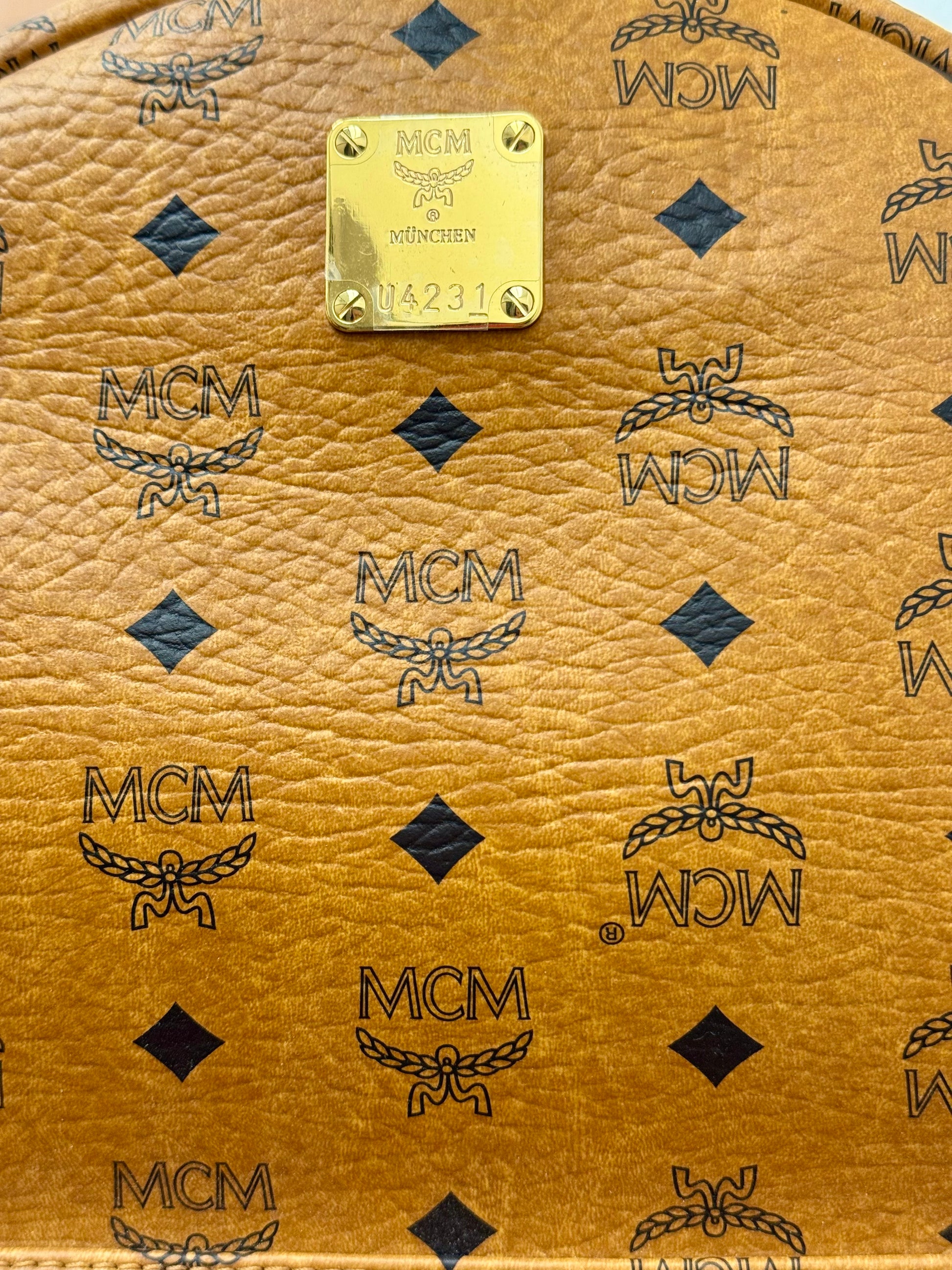 MCM Stark Side Studs Backpack in Visetos Cognac Medium