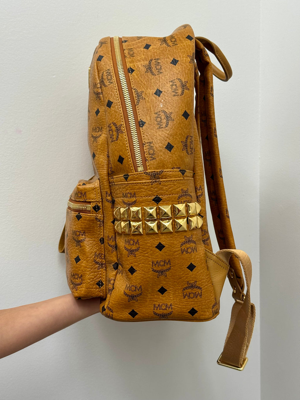MCM Stark Side Studs Backpack in Visetos Cognac Medium