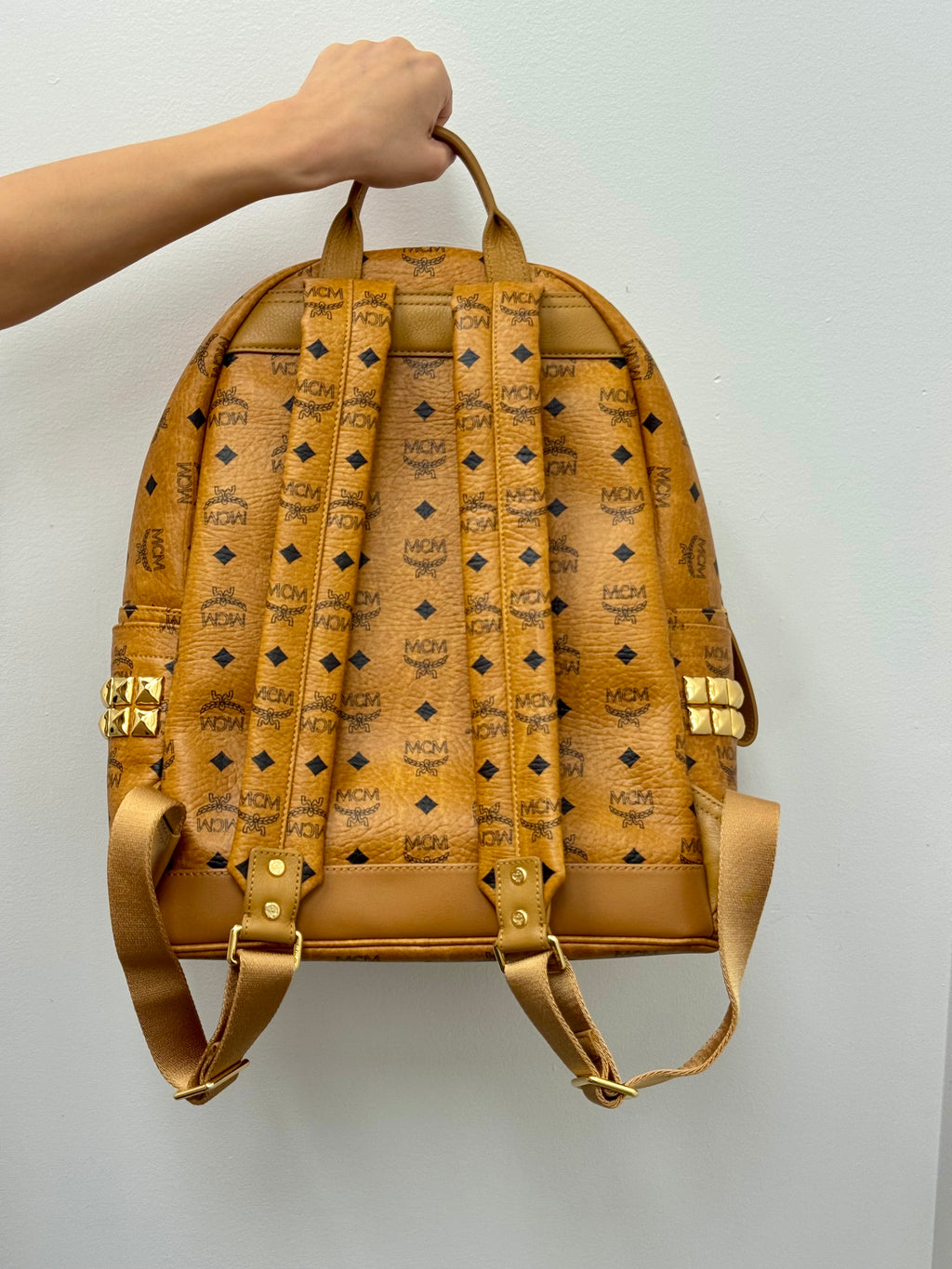 MCM Stark Side Studs Backpack in Visetos Cognac Medium