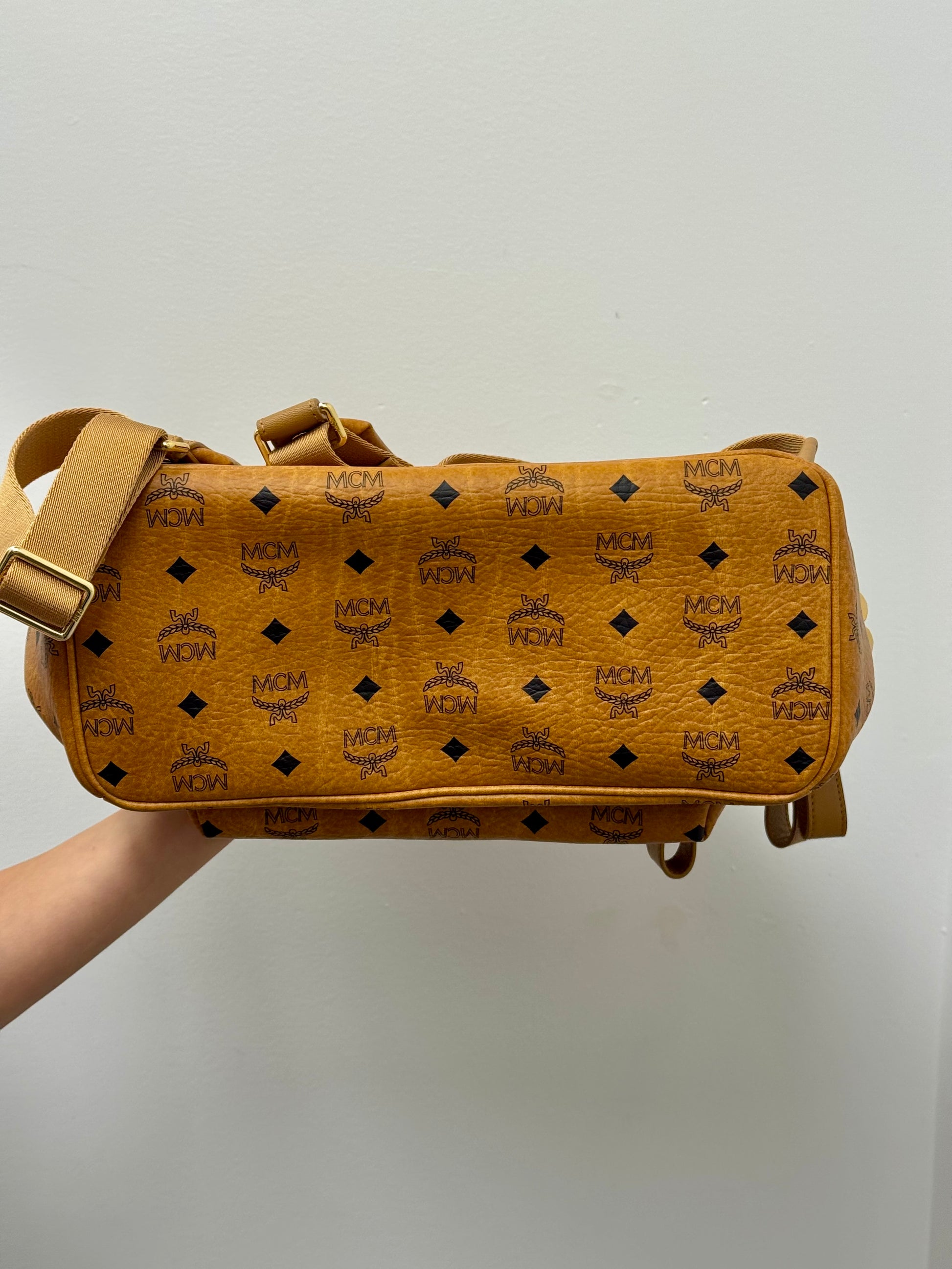 MCM Stark Side Studs Backpack in Visetos Cognac Medium