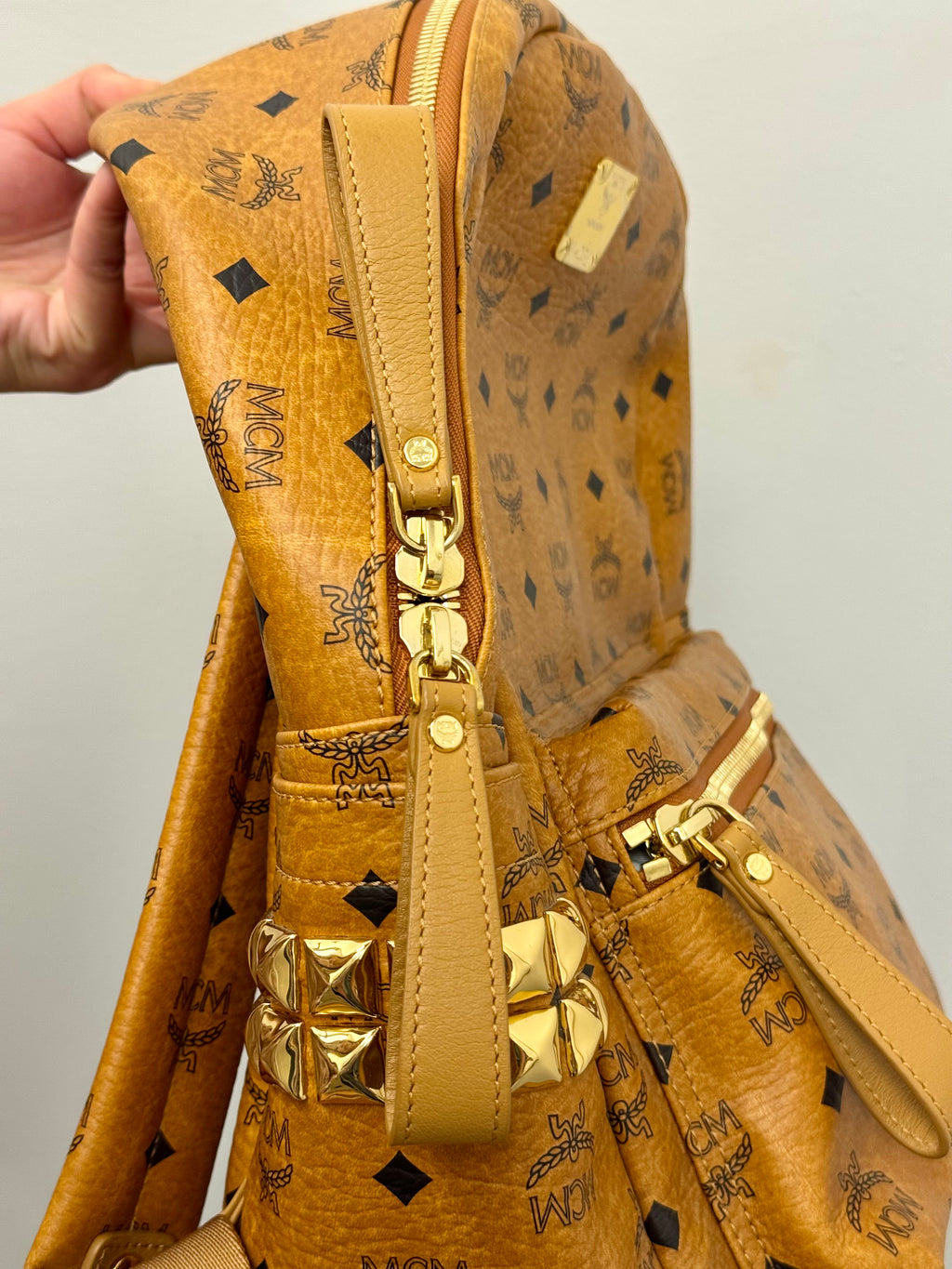 MCM Stark Side Studs Backpack in Visetos Cognac Medium