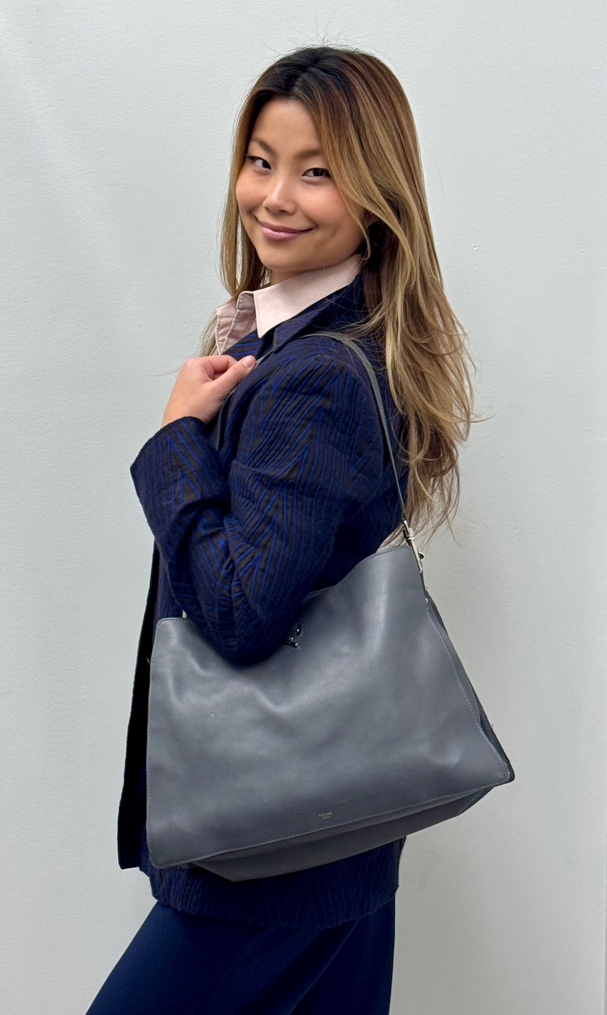 Céline Grey Toggle Leather Shoulder Bag