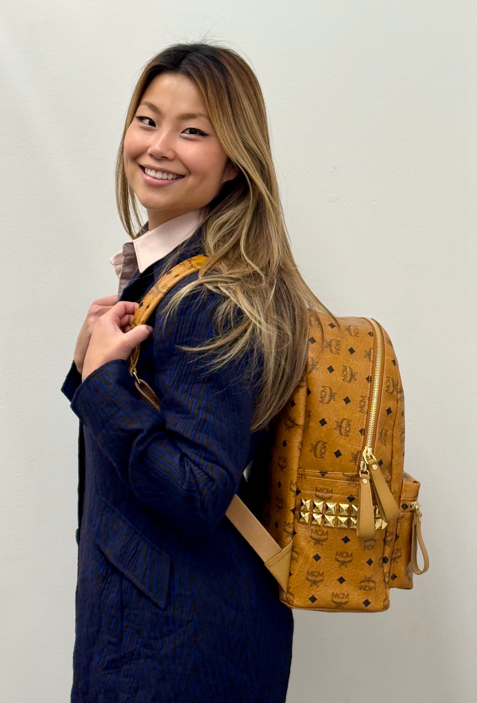 MCM Stark Side Studs Backpack in Visetos Cognac Medium