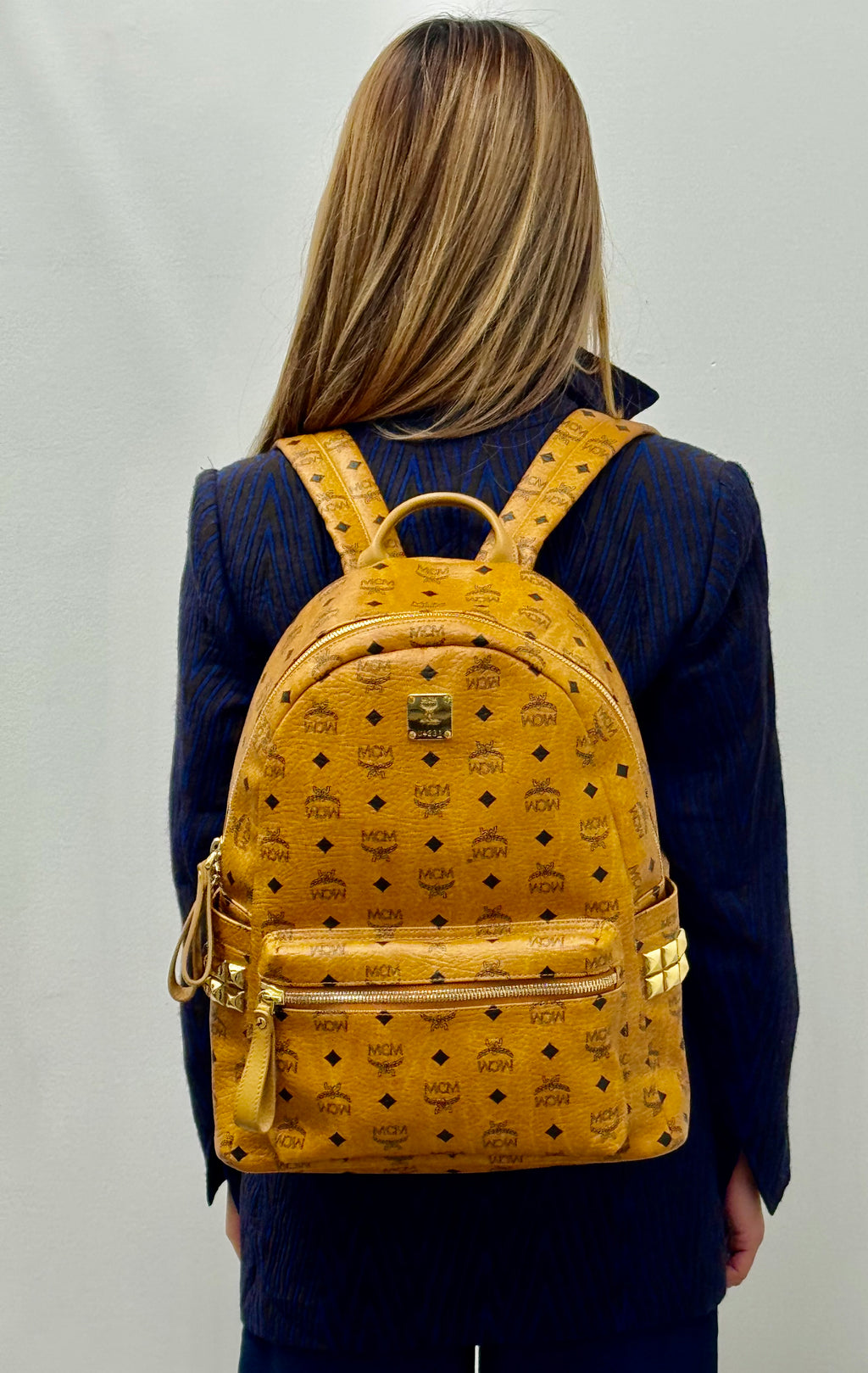 MCM Stark Side Studs Backpack in Visetos Cognac Medium