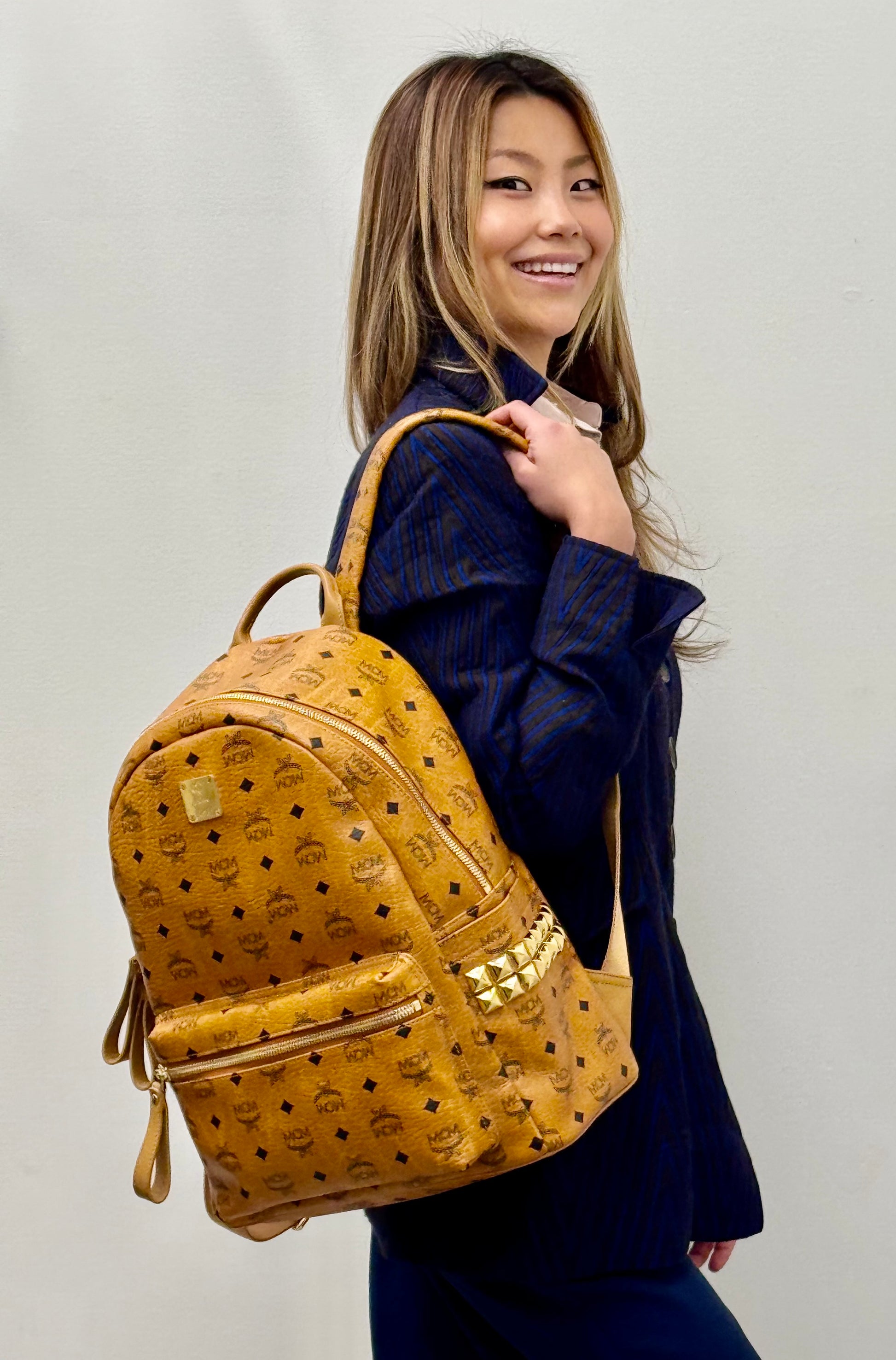 MCM Stark Side Studs Backpack in Visetos Cognac Medium