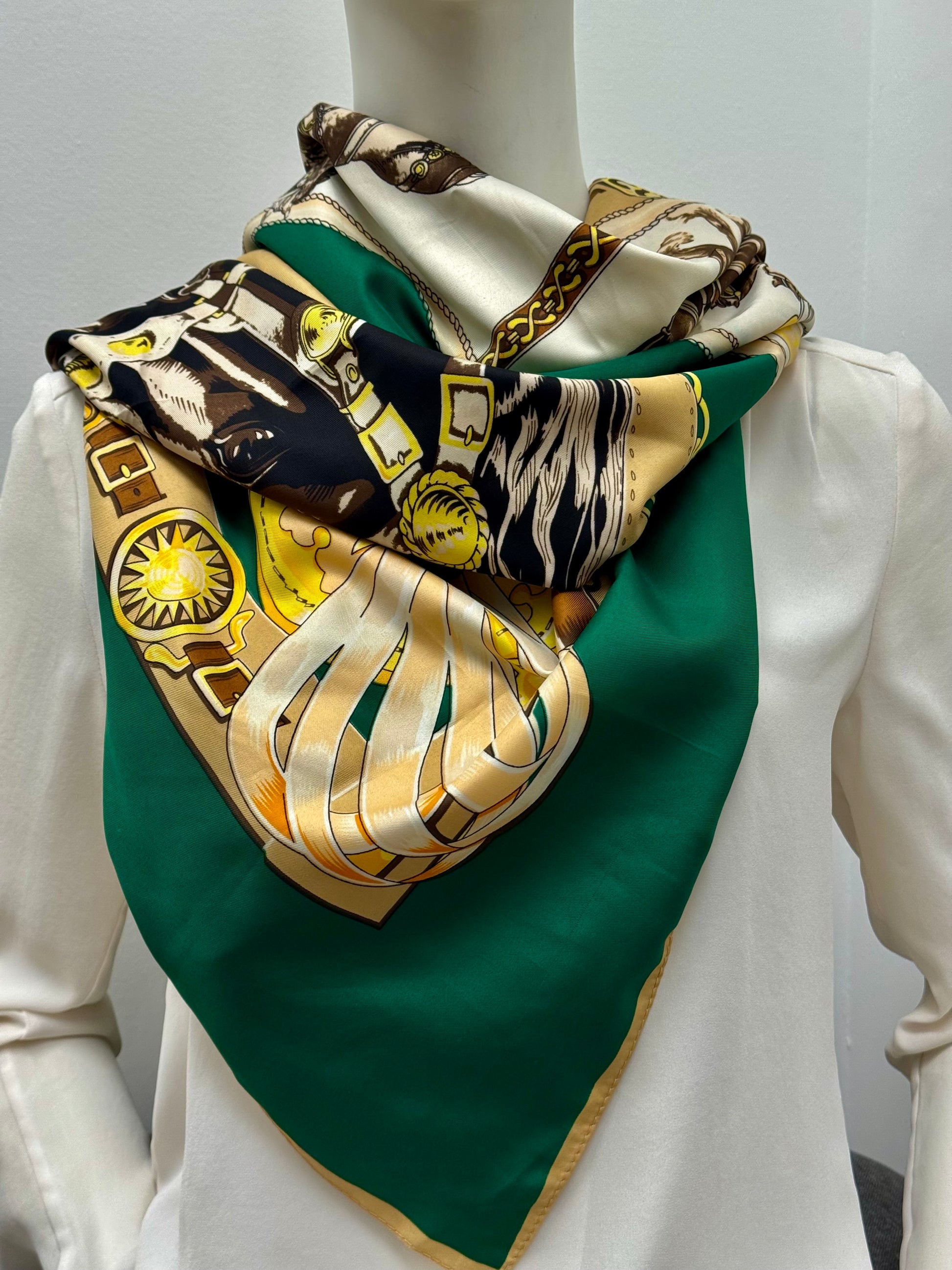 Silk Equestrian Scarf – Green & Gold