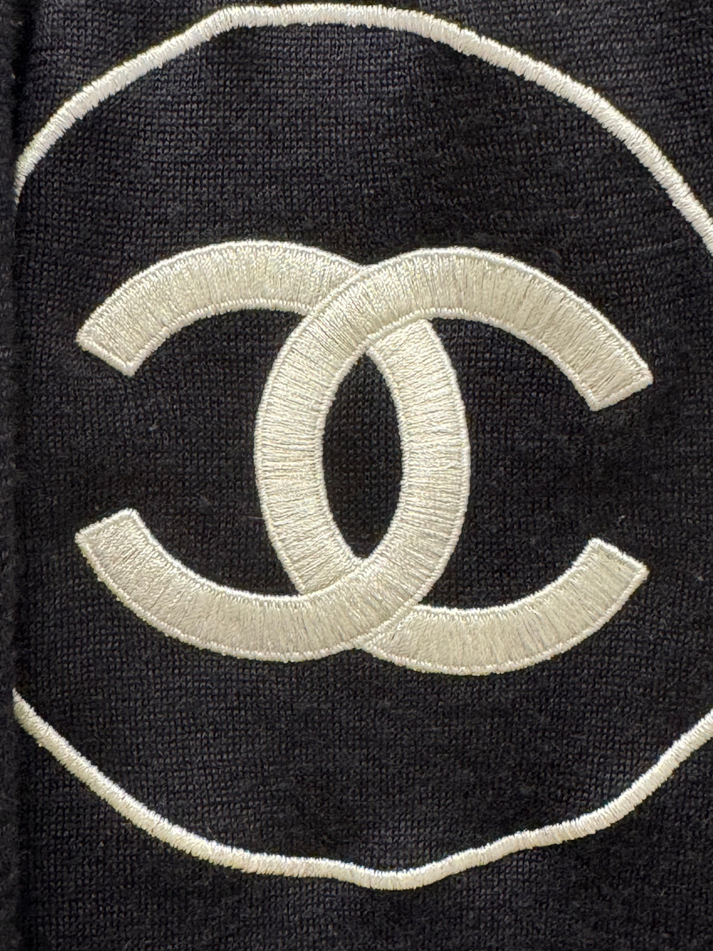 Chanel Black and White Cashmere CC Logo Scarf