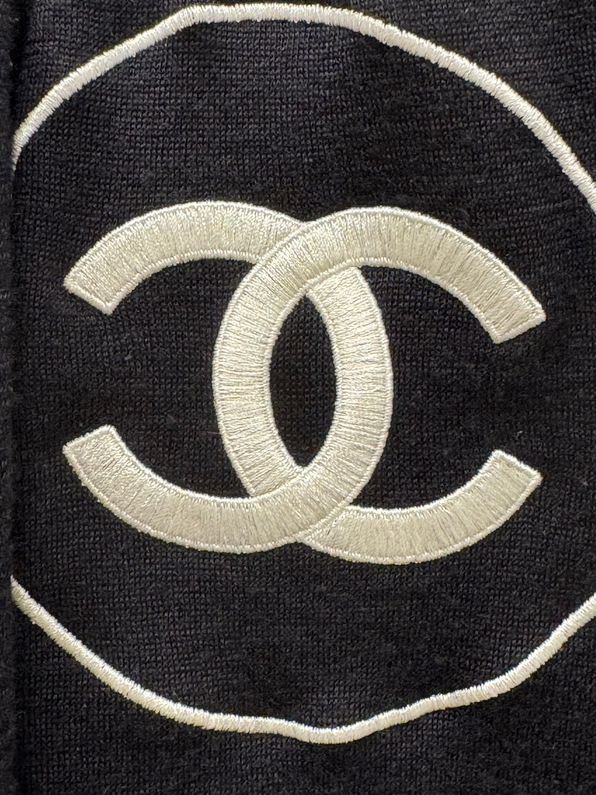 Chanel Black and White Cashmere CC Logo Scarf