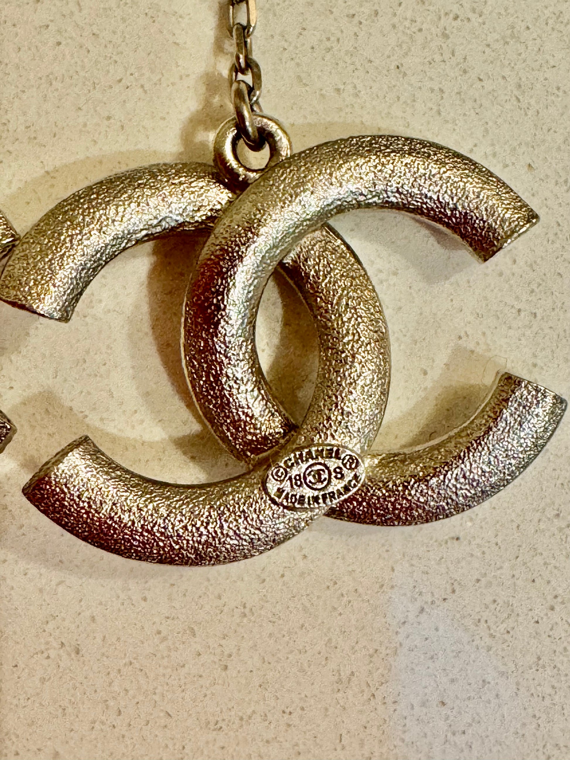 Chanel CC Crystal Chain Drop Earrings in Silver Tone