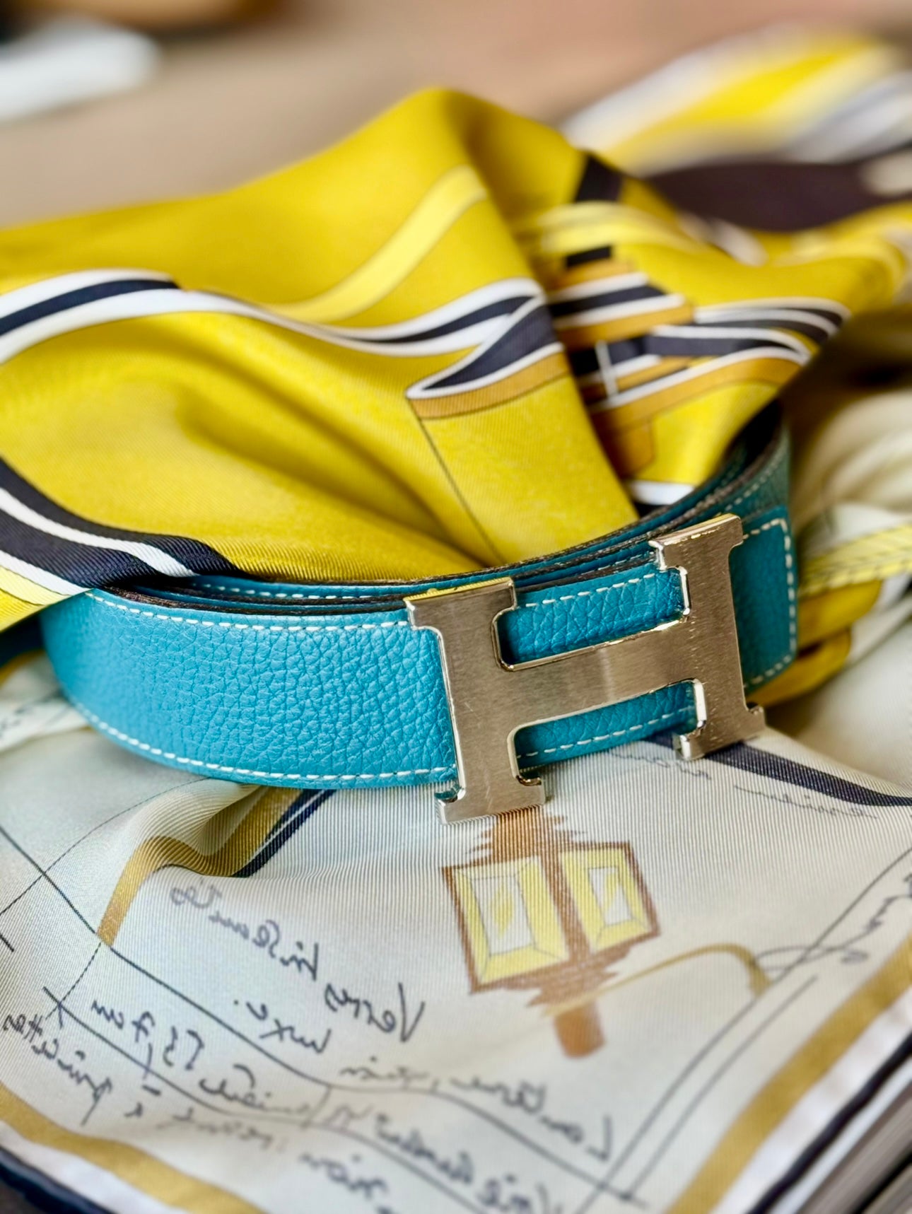 Hermès Constance H Reversible Belt Bleu Jean and Black 32 mm