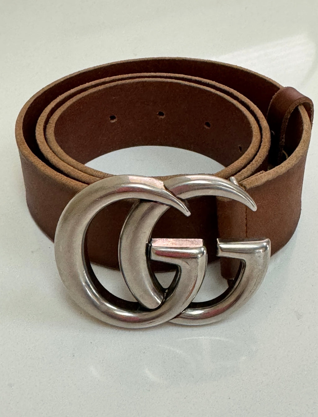 Gucci Wide Leather Belt with Double G Buckle (Brown + Silver)
