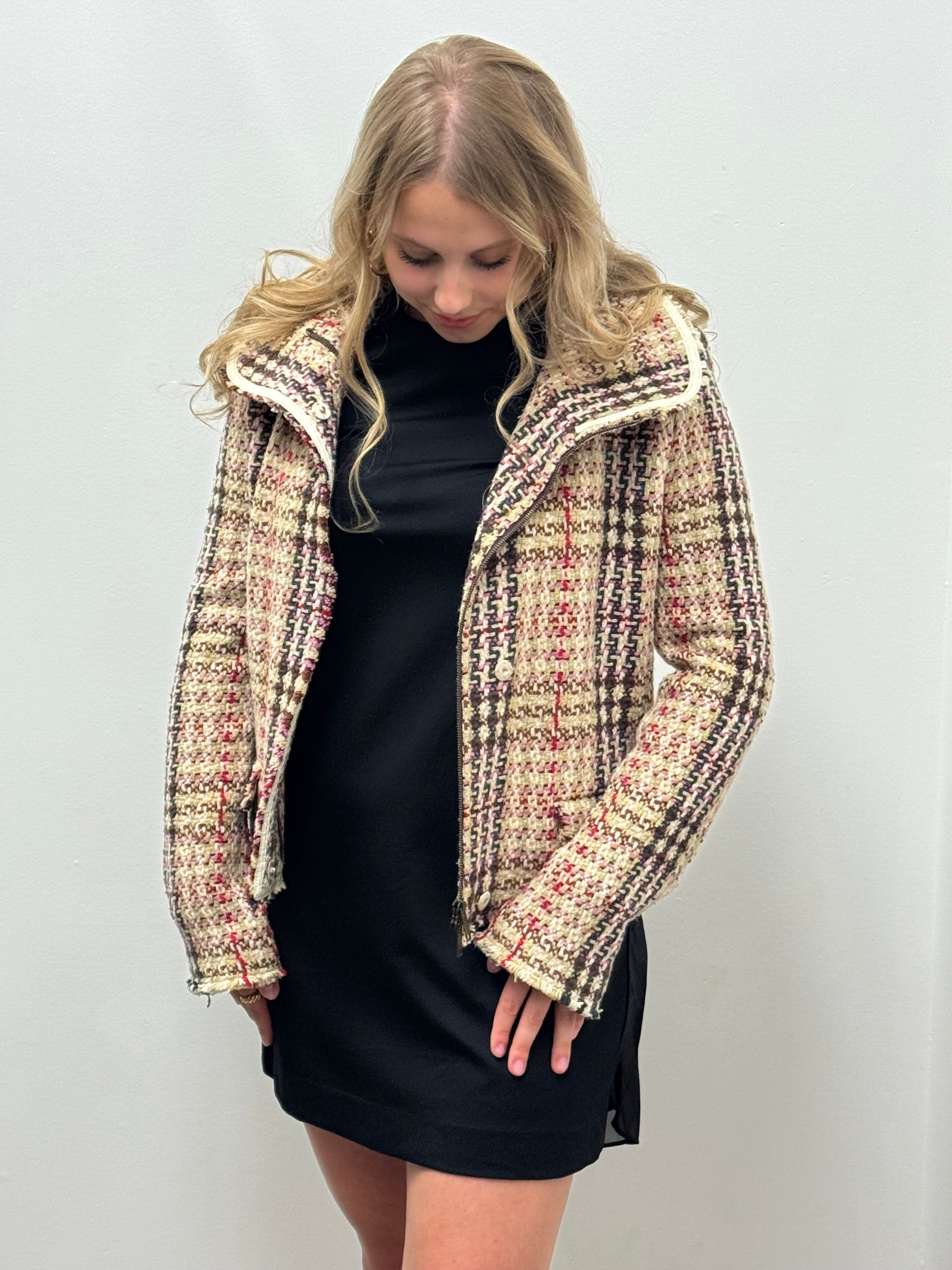 Burberry Checked Frayed Edge Tweed Jacket