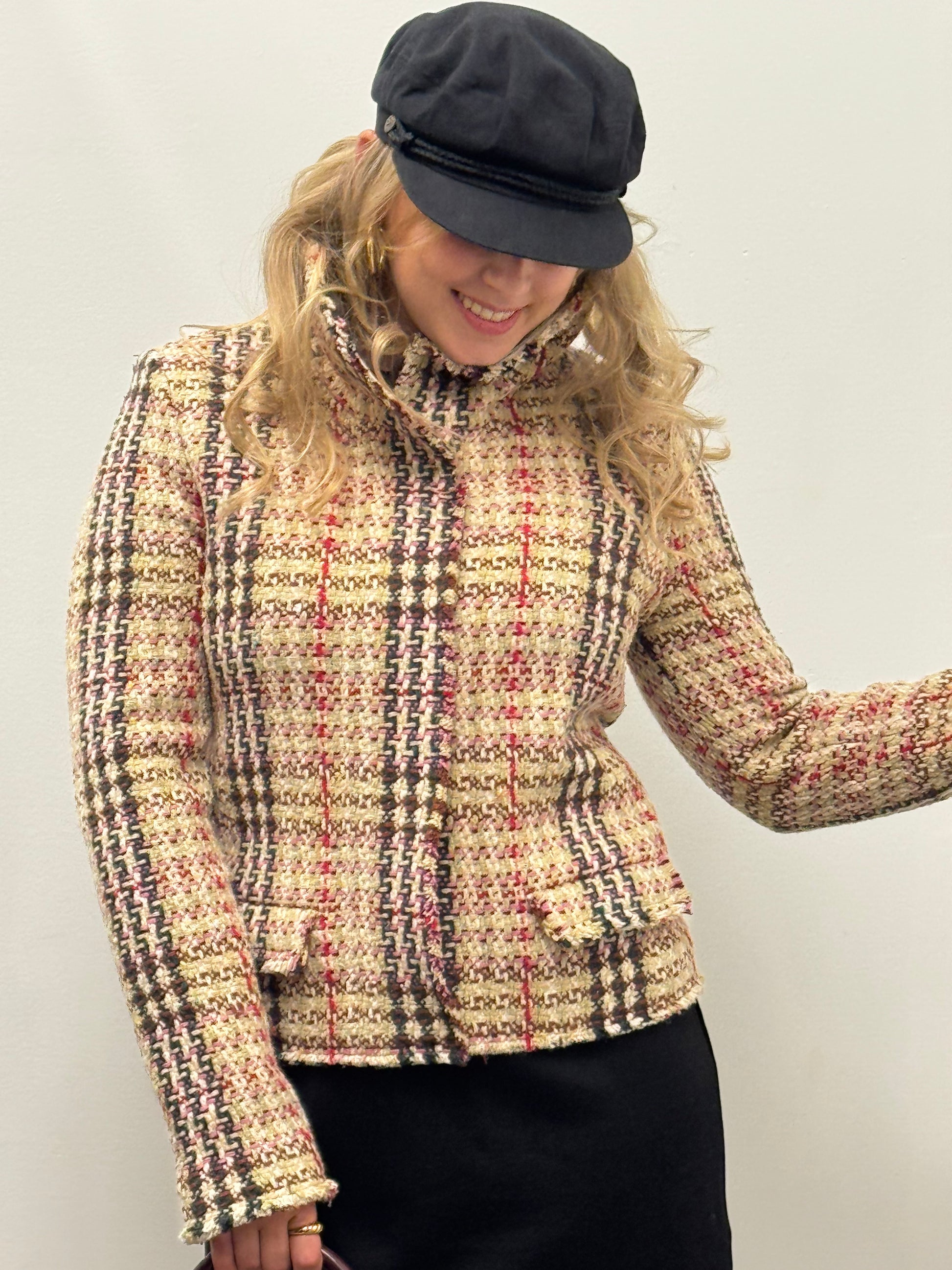 Burberry Checked Frayed Edge Tweed Jacket