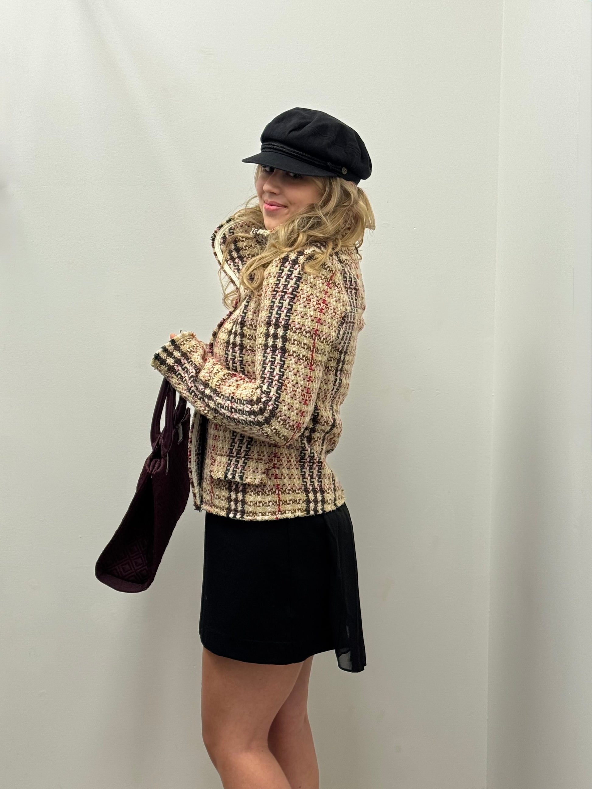 Burberry Checked Frayed Edge Tweed Jacket
