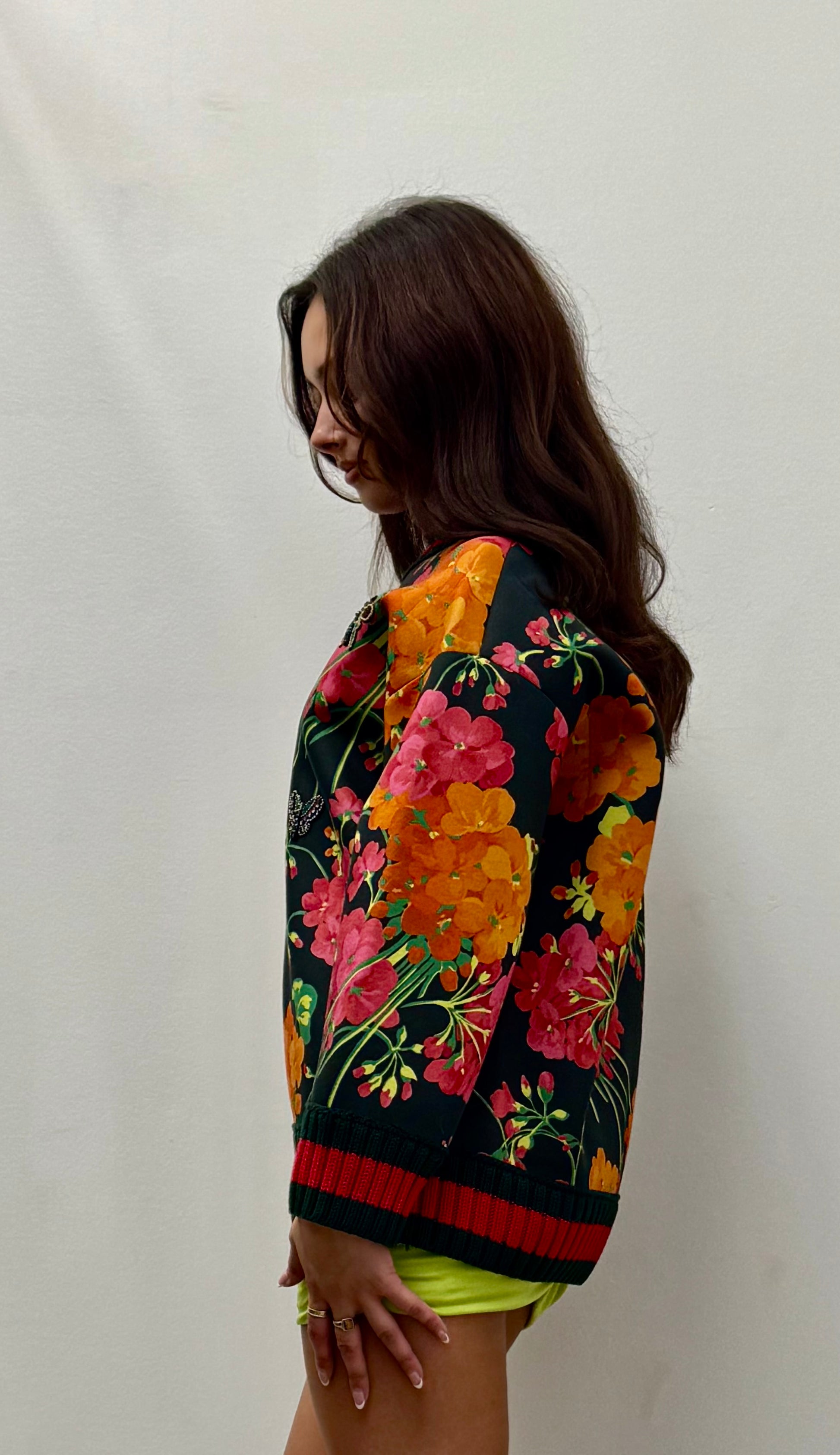 Gucci Floral Print Cotton Sweatshirt with Web Trim