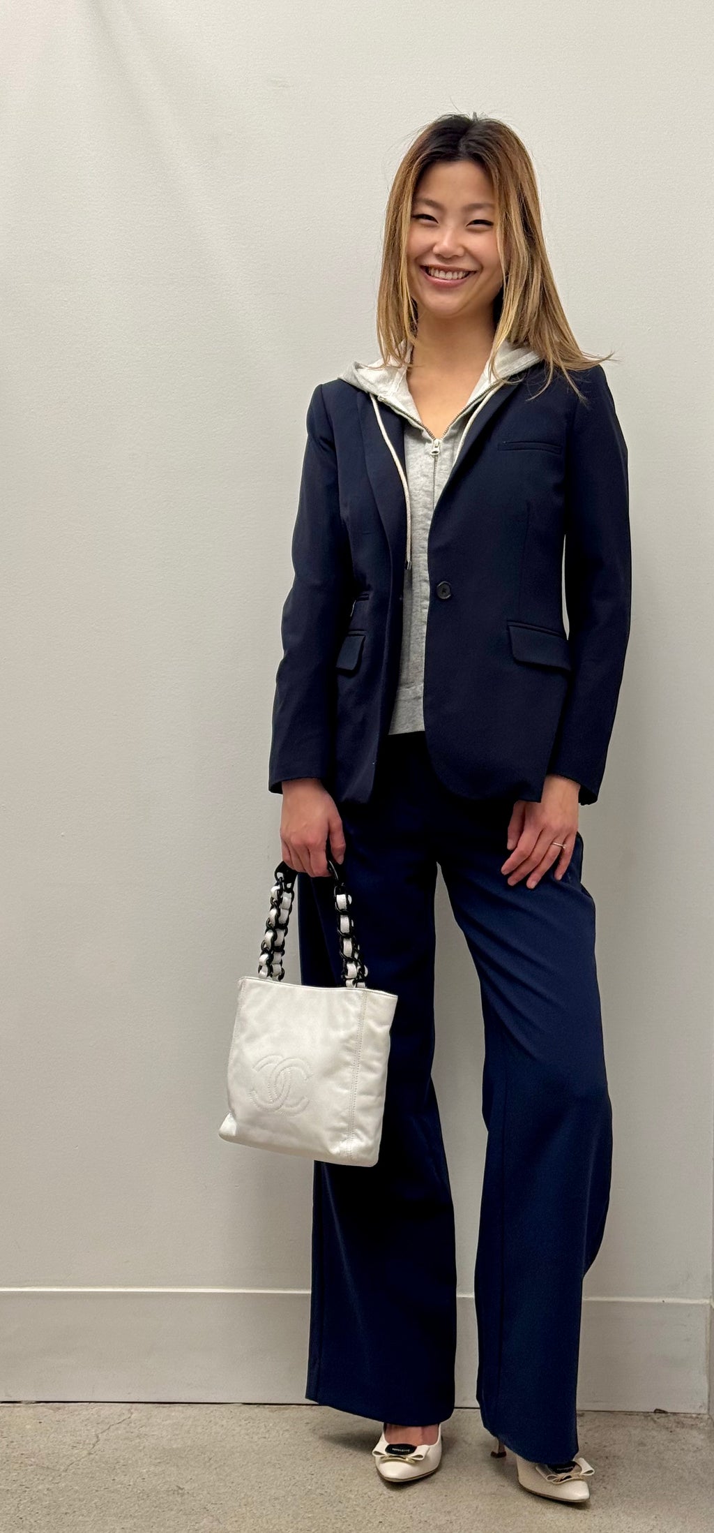 Chanel Vintage White Leather Tote with Black & White Resin Chain Handle