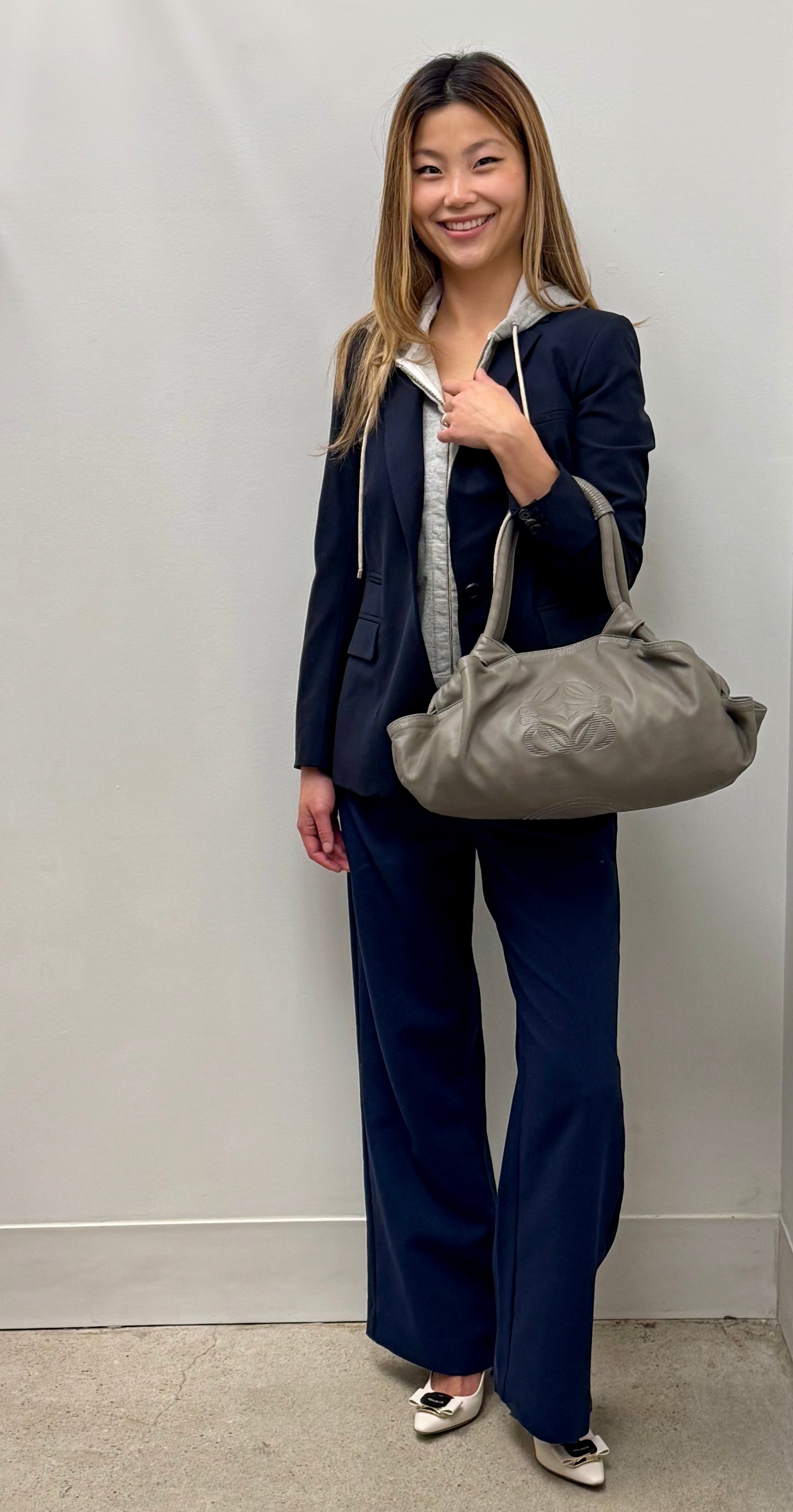 Loewe Grey Nappa Aire Leather Bag with Embossed Anagram Logo