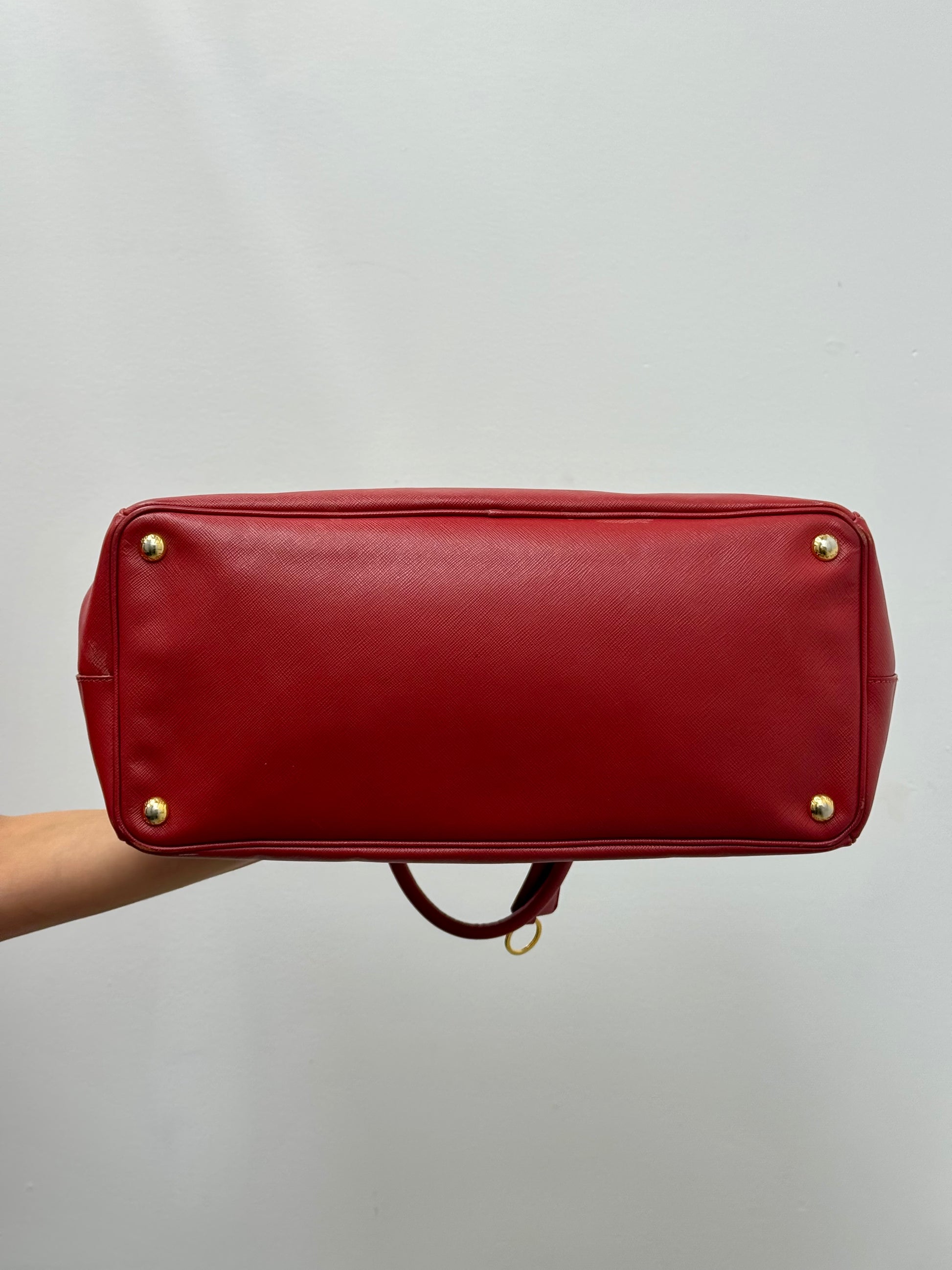 Prada Red Saffiano Lux Leather Tote Bag with Gold Hardware