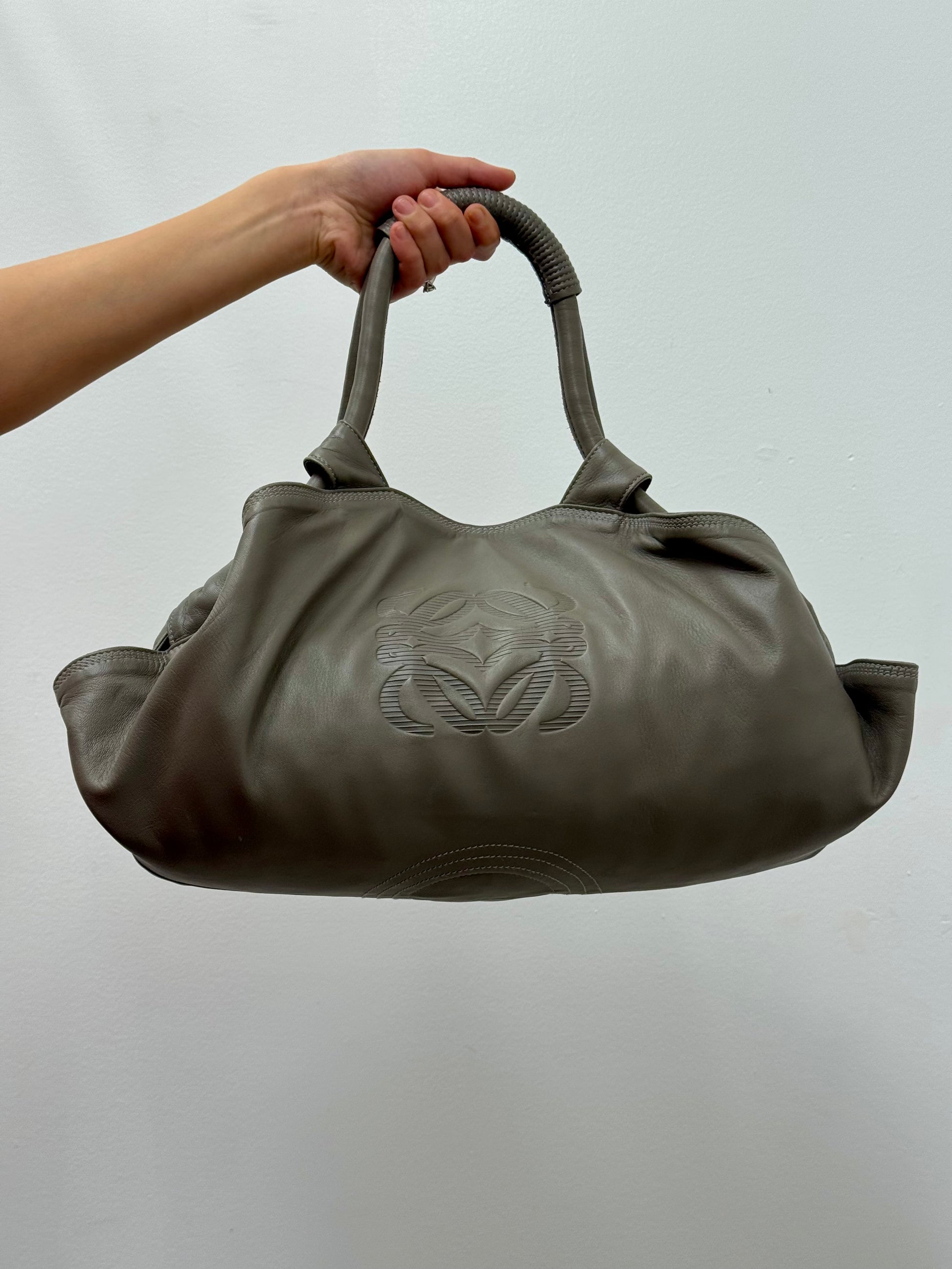 Loewe Grey Nappa Aire Leather Bag with Embossed Anagram Logo