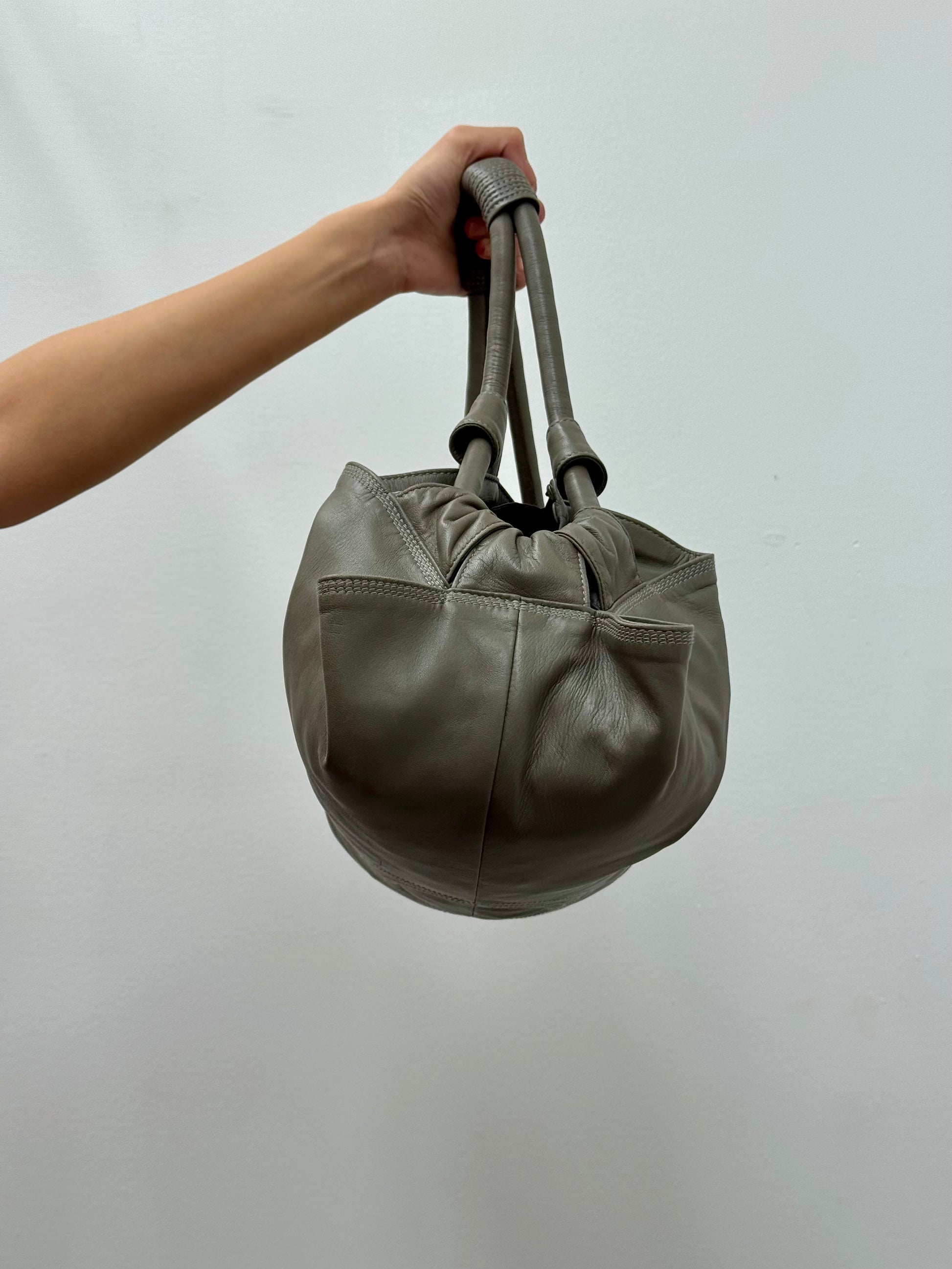 Loewe Grey Nappa Aire Leather Bag with Embossed Anagram Logo