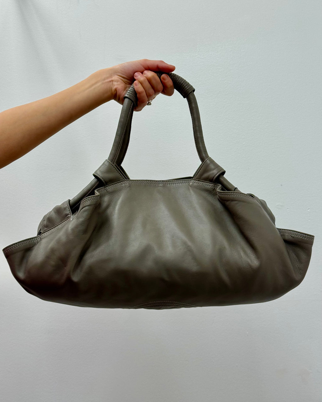 Loewe Grey Nappa Aire Leather Bag with Embossed Anagram Logo