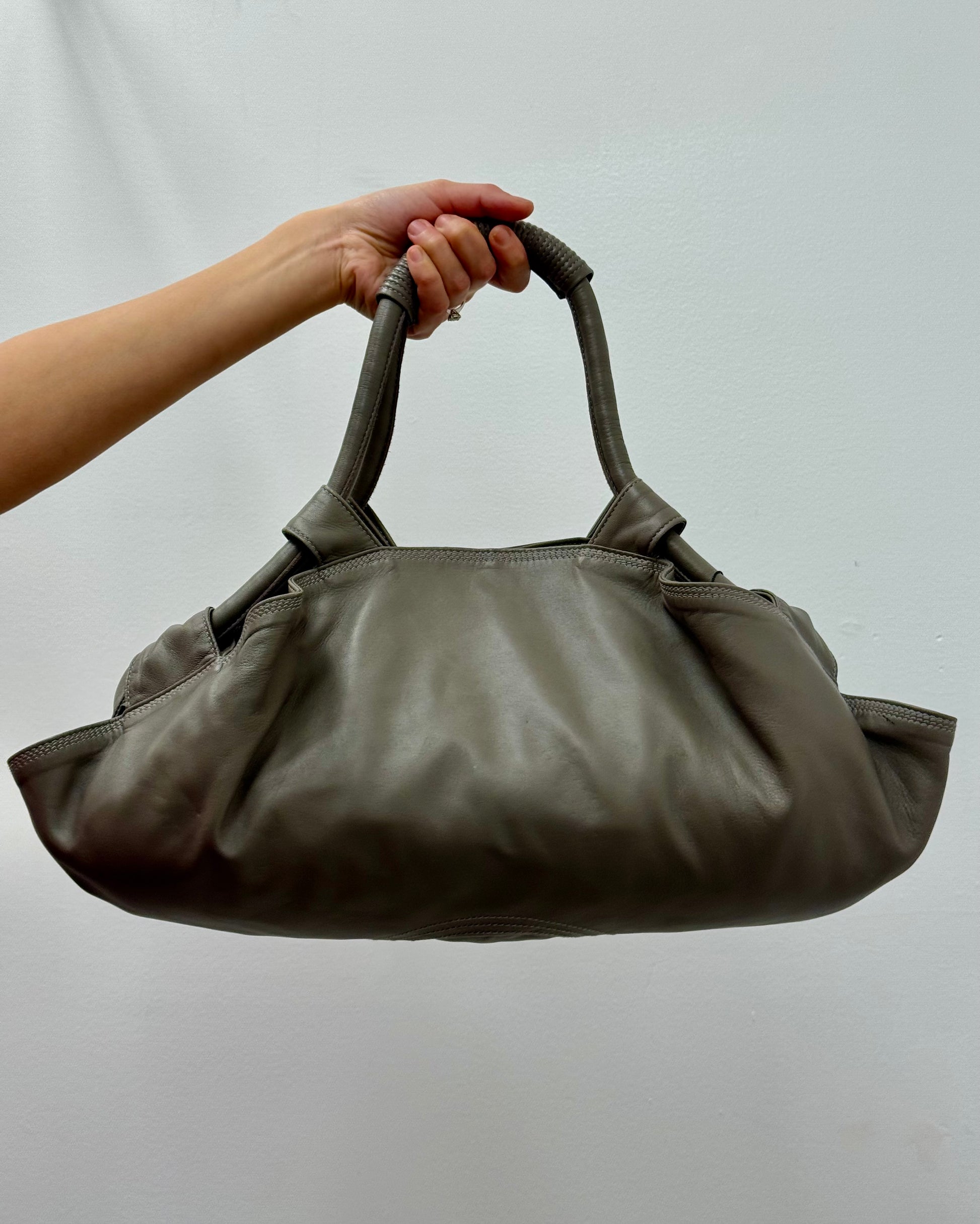 Loewe Grey Nappa Aire Leather Bag with Embossed Anagram Logo