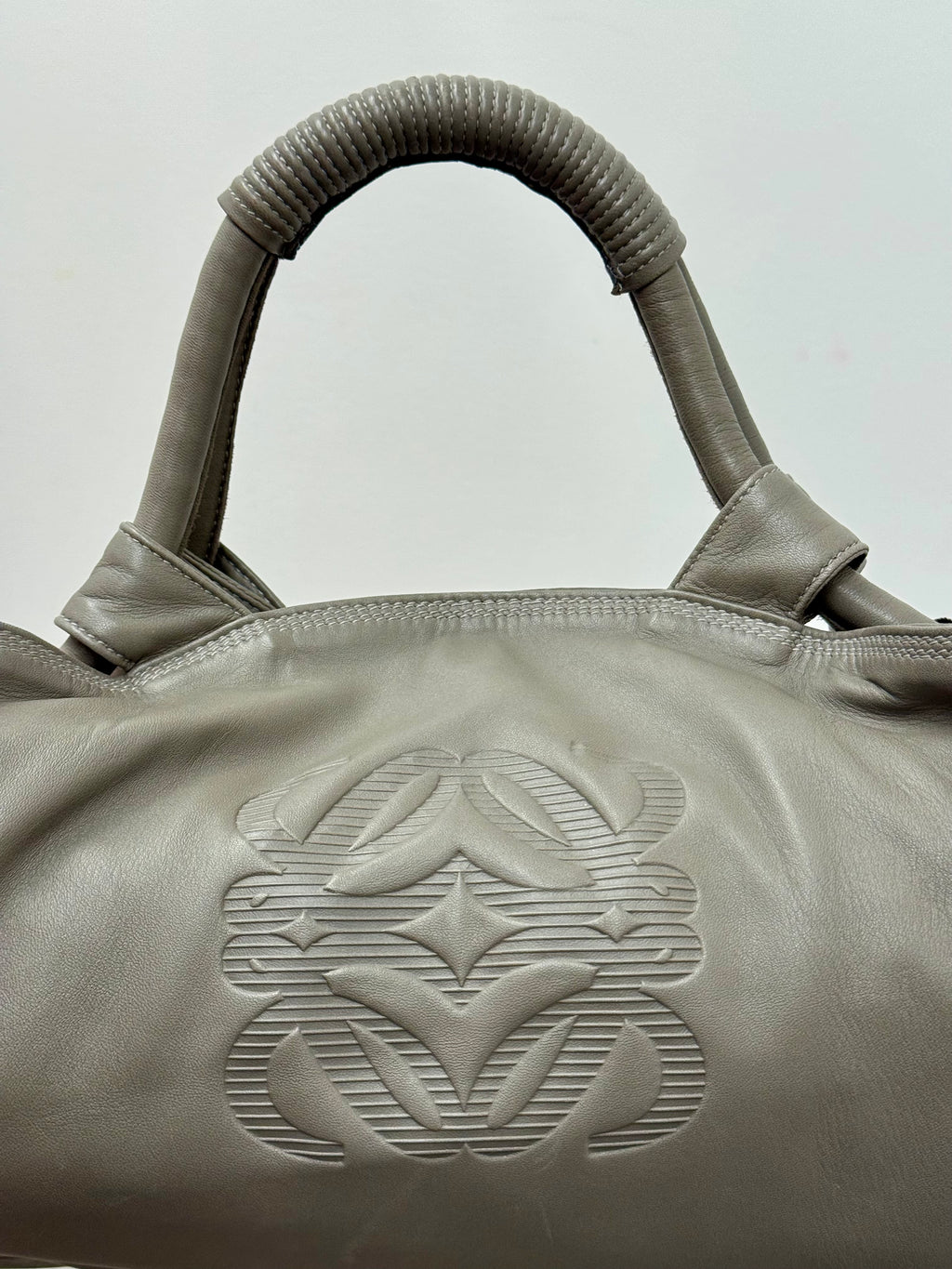 Loewe Grey Nappa Aire Leather Bag with Embossed Anagram Logo