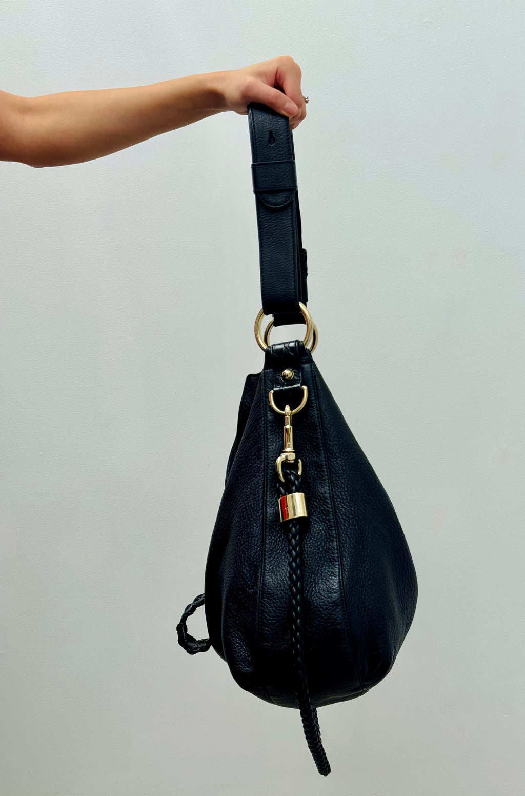 Gucci Black Pebbled Leather Braided G Hobo