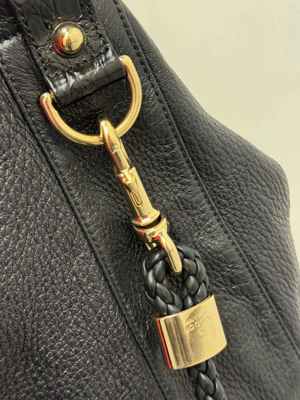 Gucci Black Pebbled Leather Braided G Hobo