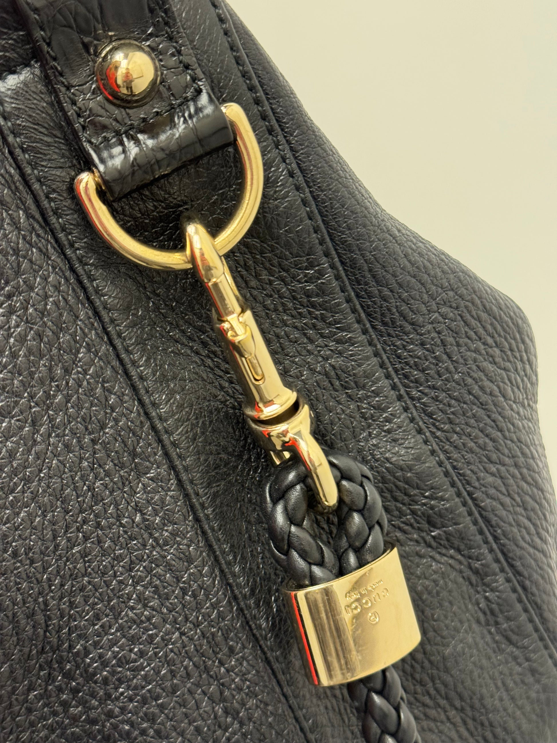 Gucci Black Pebbled Leather Braided G Hobo