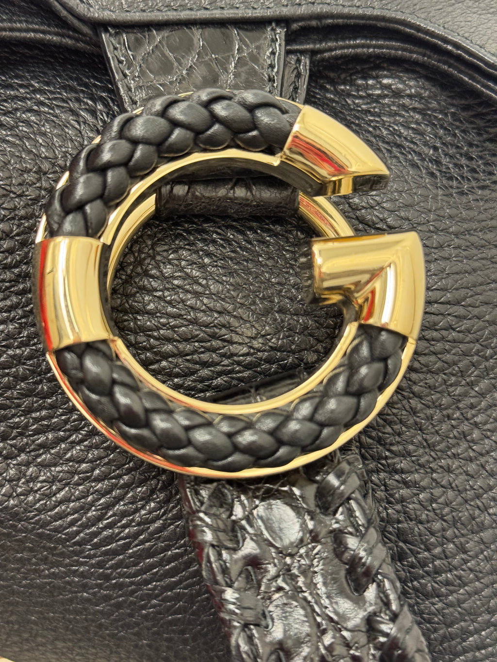 Gucci Black Pebbled Leather Braided G Hobo