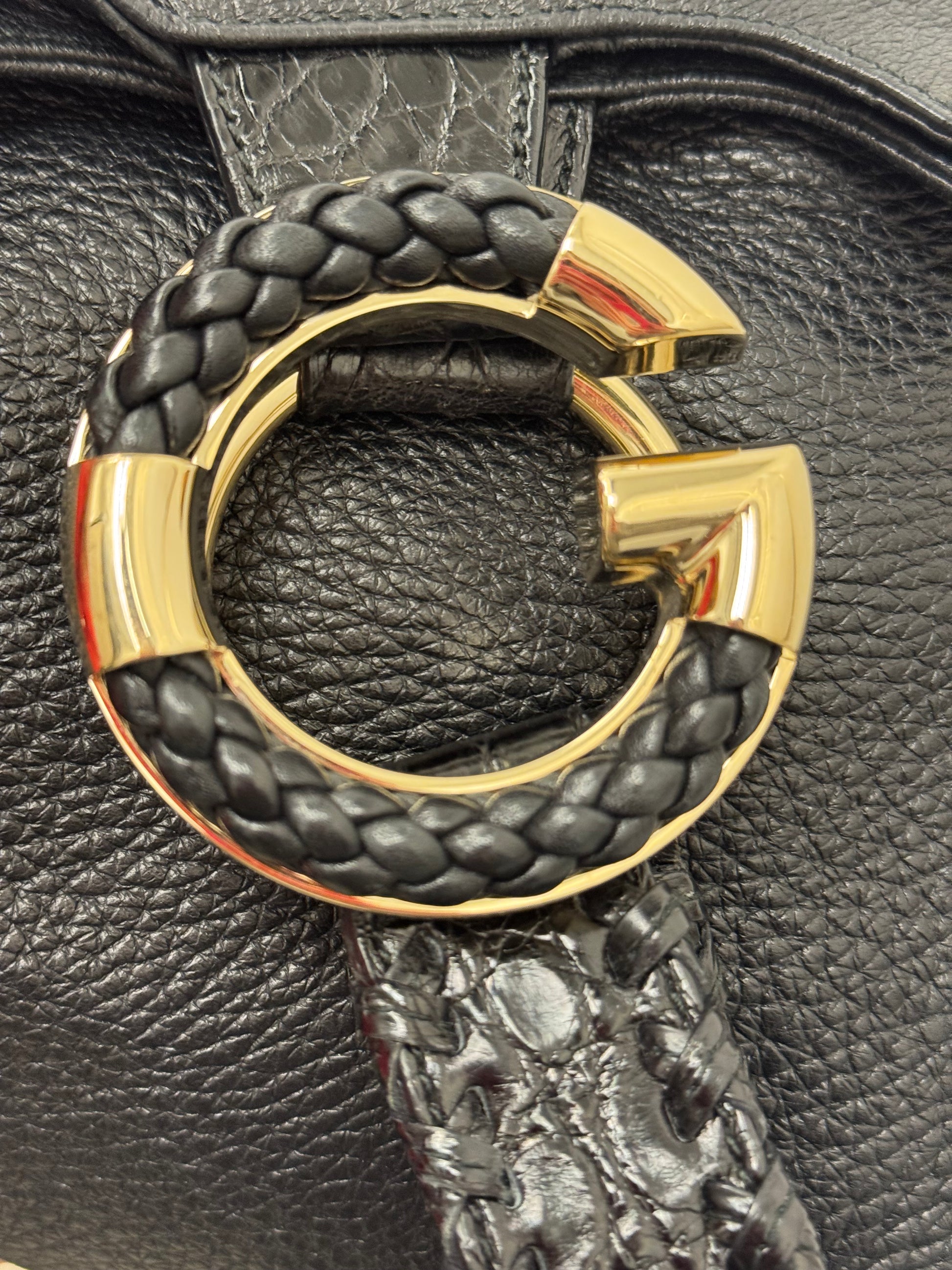 Gucci Black Pebbled Leather Braided G Hobo