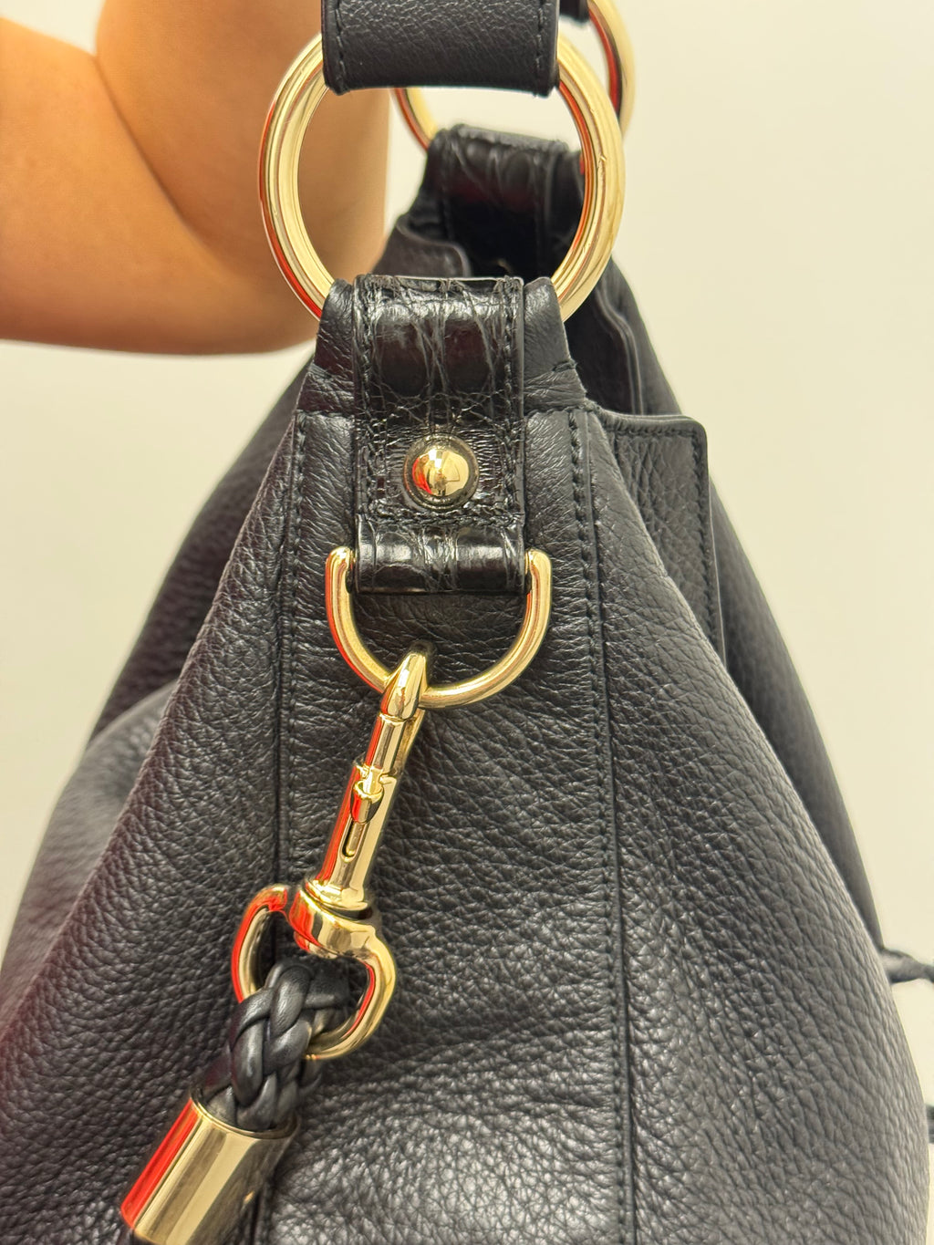 Gucci Black Pebbled Leather Braided G Hobo