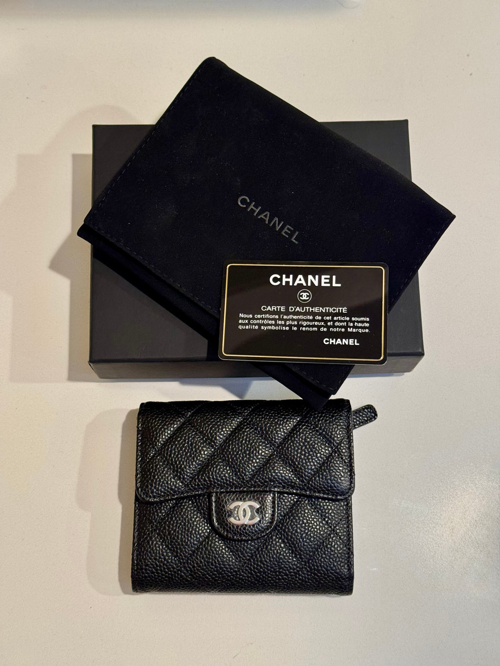 Chanel Classic Small Flap Wallet in Black Caviar Leather with Silver Tone Hardware