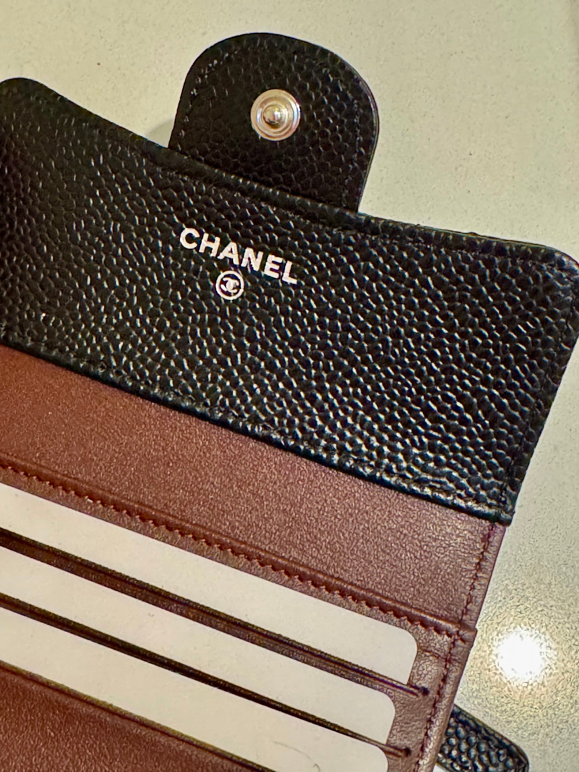 Chanel Classic Small Flap Wallet in Black Caviar Leather with Silver Tone Hardware