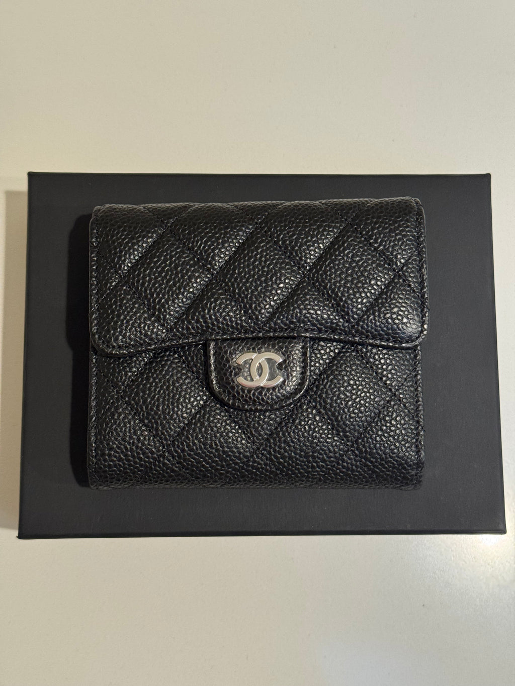 Chanel Classic Small Flap Wallet in Black Caviar Leather with Silver Tone Hardware