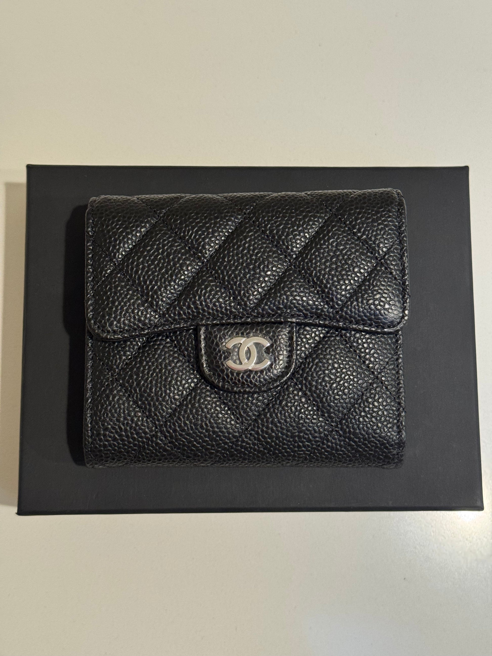 Chanel Classic Small Flap Wallet in Black Caviar Leather with Silver Tone Hardware