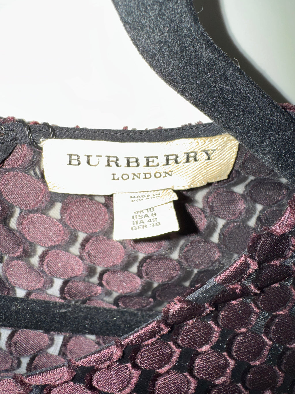 Burberry London Plum Polka-Dot Embroidered Silk Sheath Dress