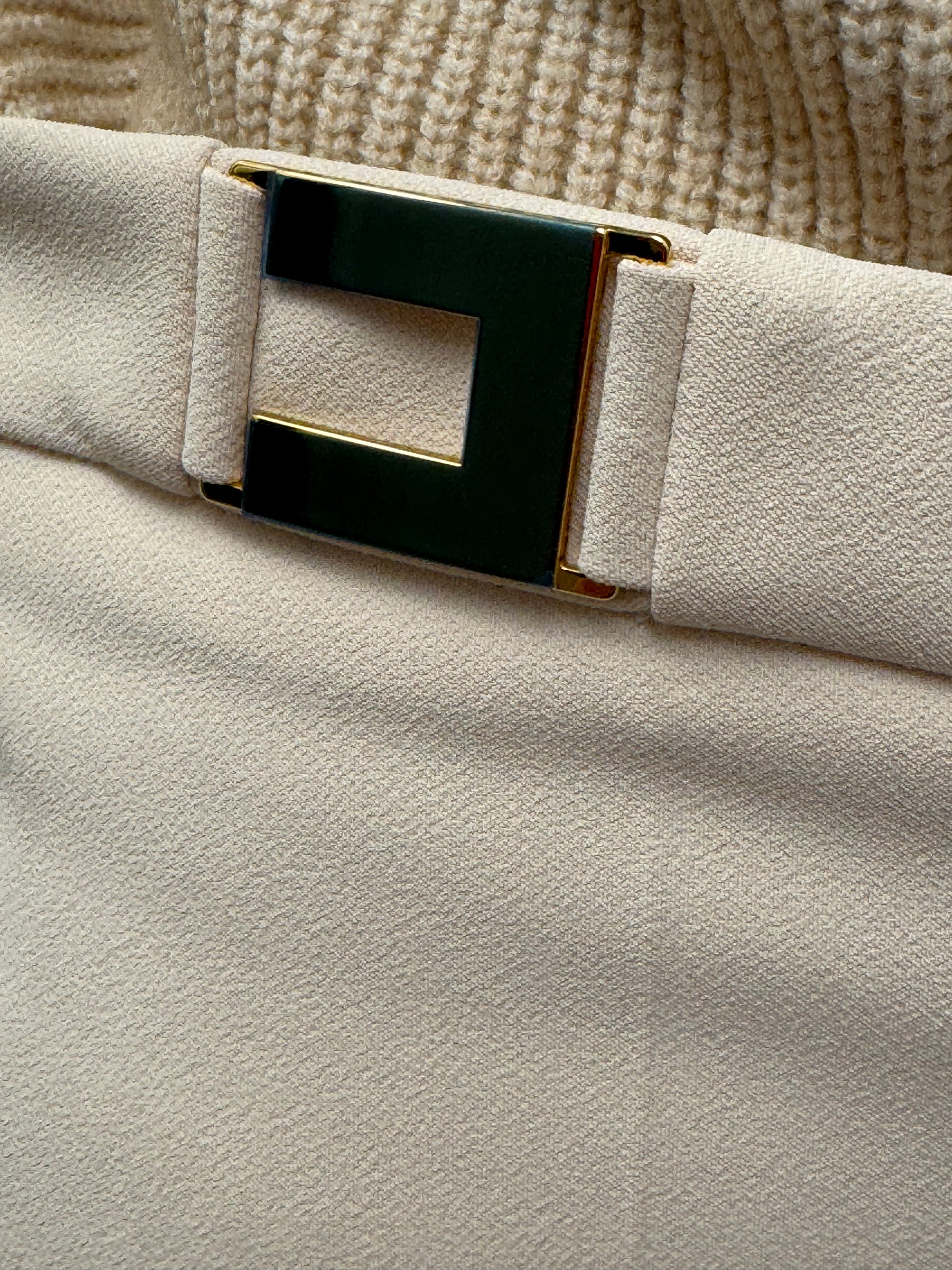 Elisabetta Franchi Cream Crepe Trousers with Logo Buckle