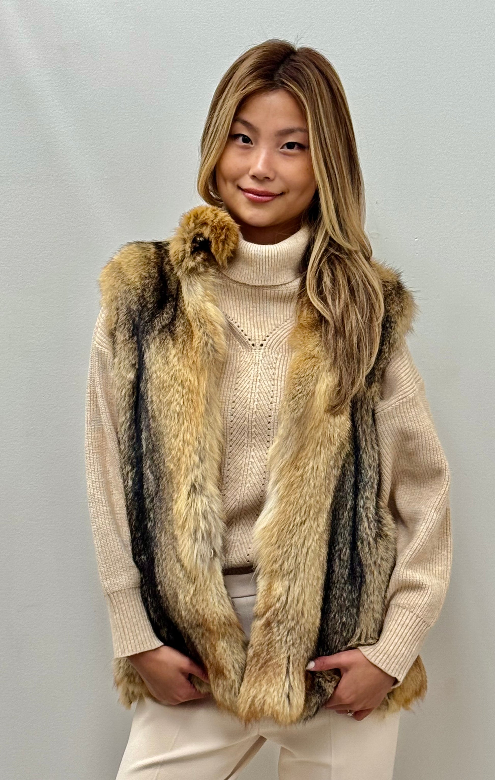 Genuine Fox Fur Vest in Natural Tones