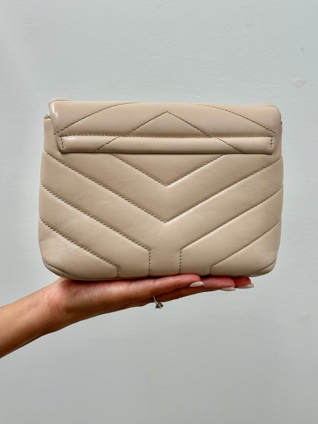 Yves Saint Laurent Toy Loulou Quilted Leather Bag in Beige with Silver Tone Hardware