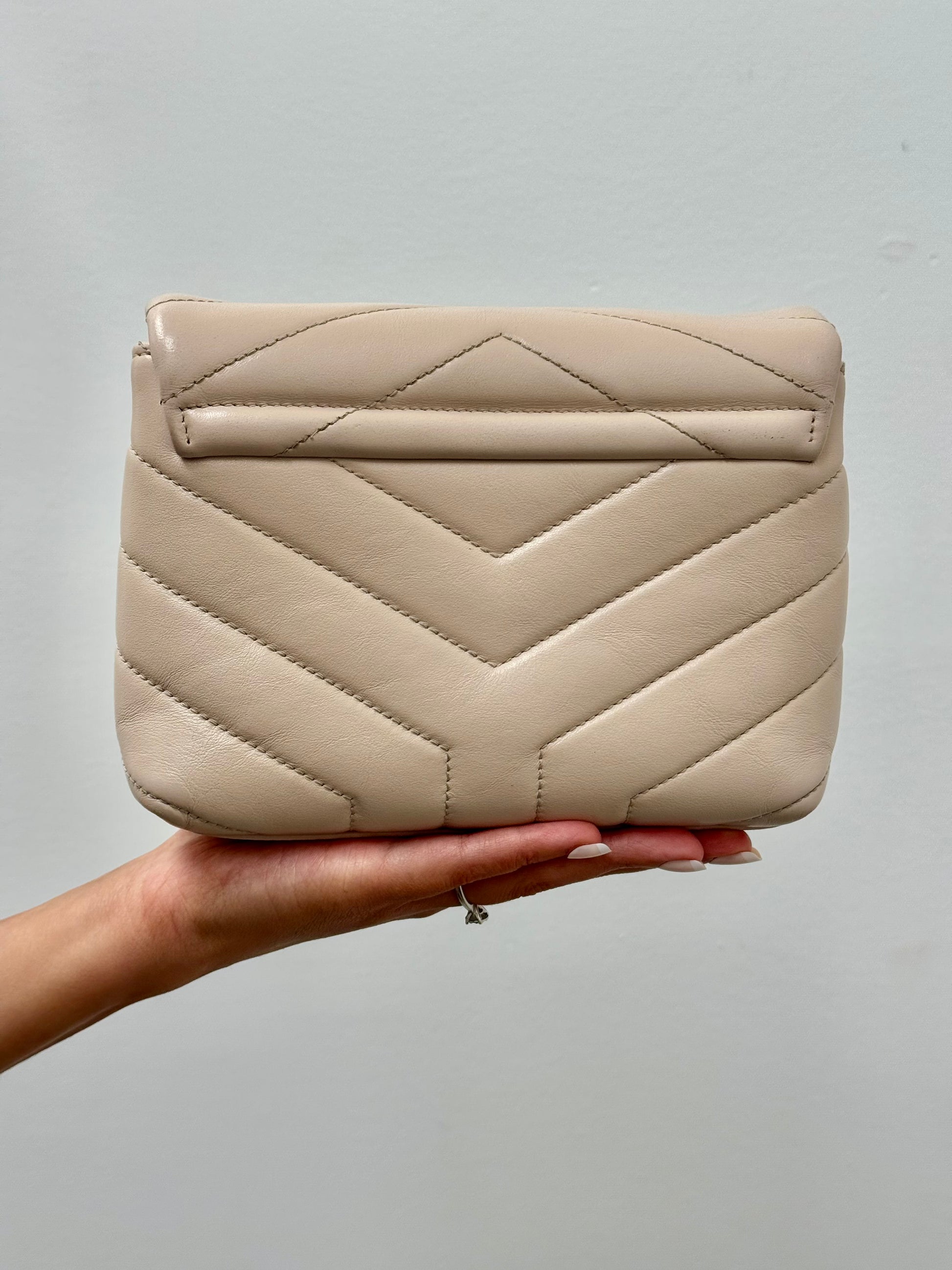 Yves Saint Laurent Toy Loulou Quilted Leather Bag in Beige with Silver Tone Hardware