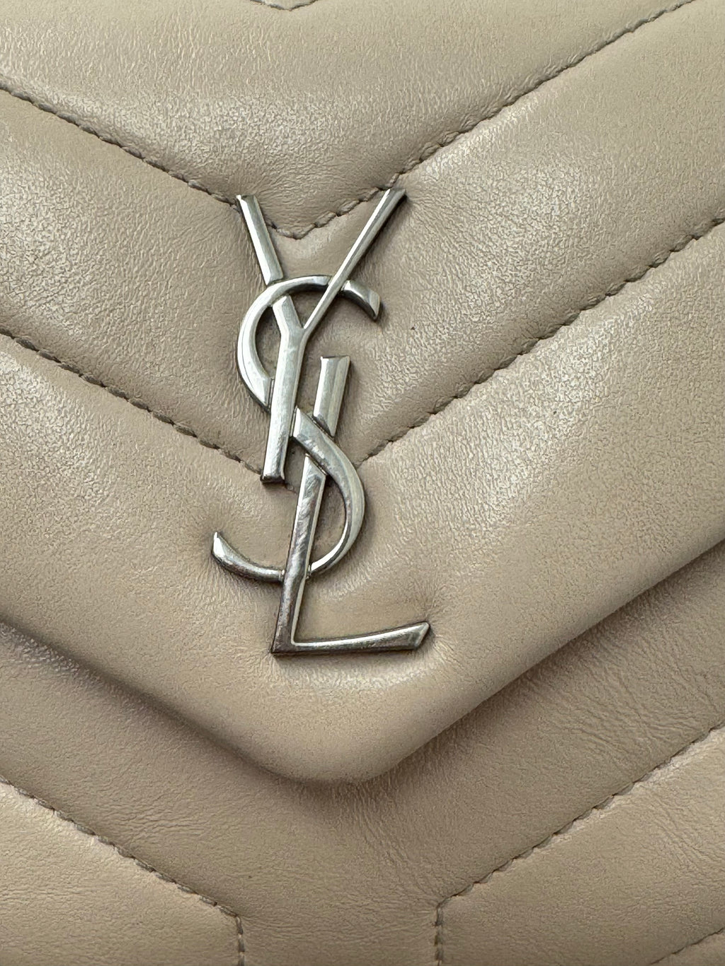 Yves Saint Laurent Toy Loulou Quilted Leather Bag in Beige with Silver Tone Hardware